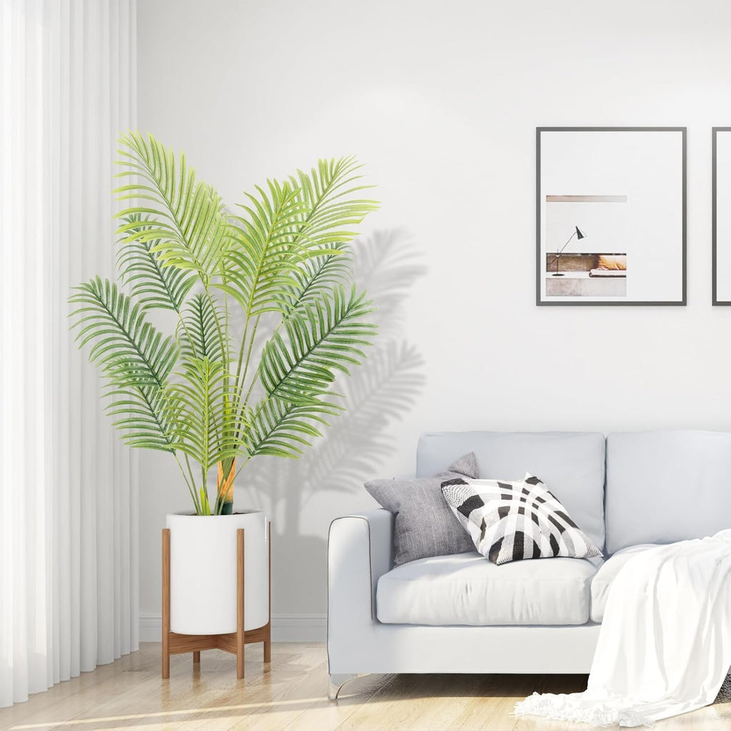 Artificial Fake Palm Tree 4FT 1Pack with White Planter & Free Moss, UV Resistant Artificial Palm Tree for Outdoors, Fake Plants for Poolside Home Room Decor, Faux Plants Outdoor Decor