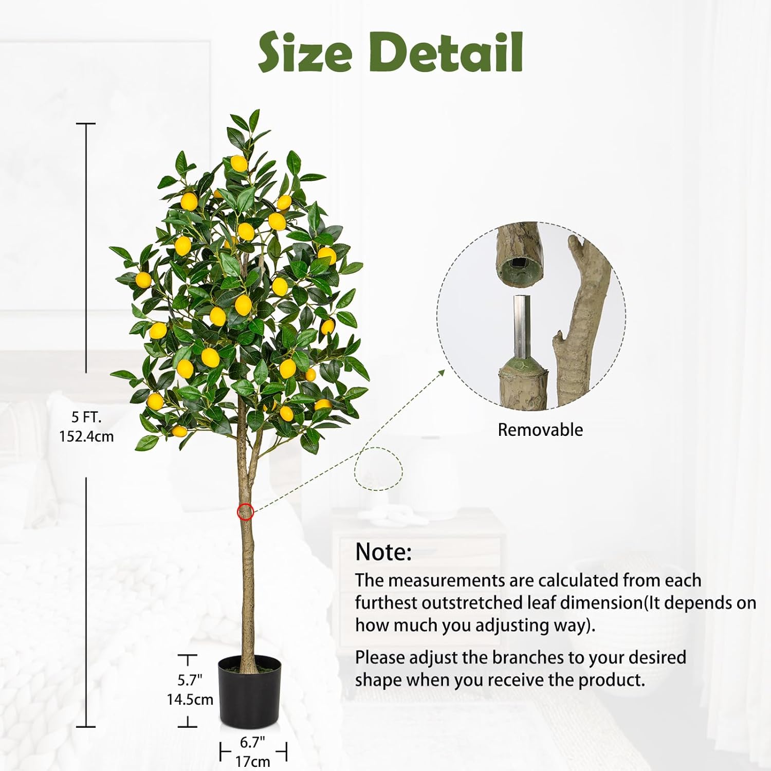 Artificial Lemon Tree 5ft Fake Lemon Plant in Pot Large Fake Floor Plants Faux Trees Indoor Lemon Decorations for Home Living Room Office
