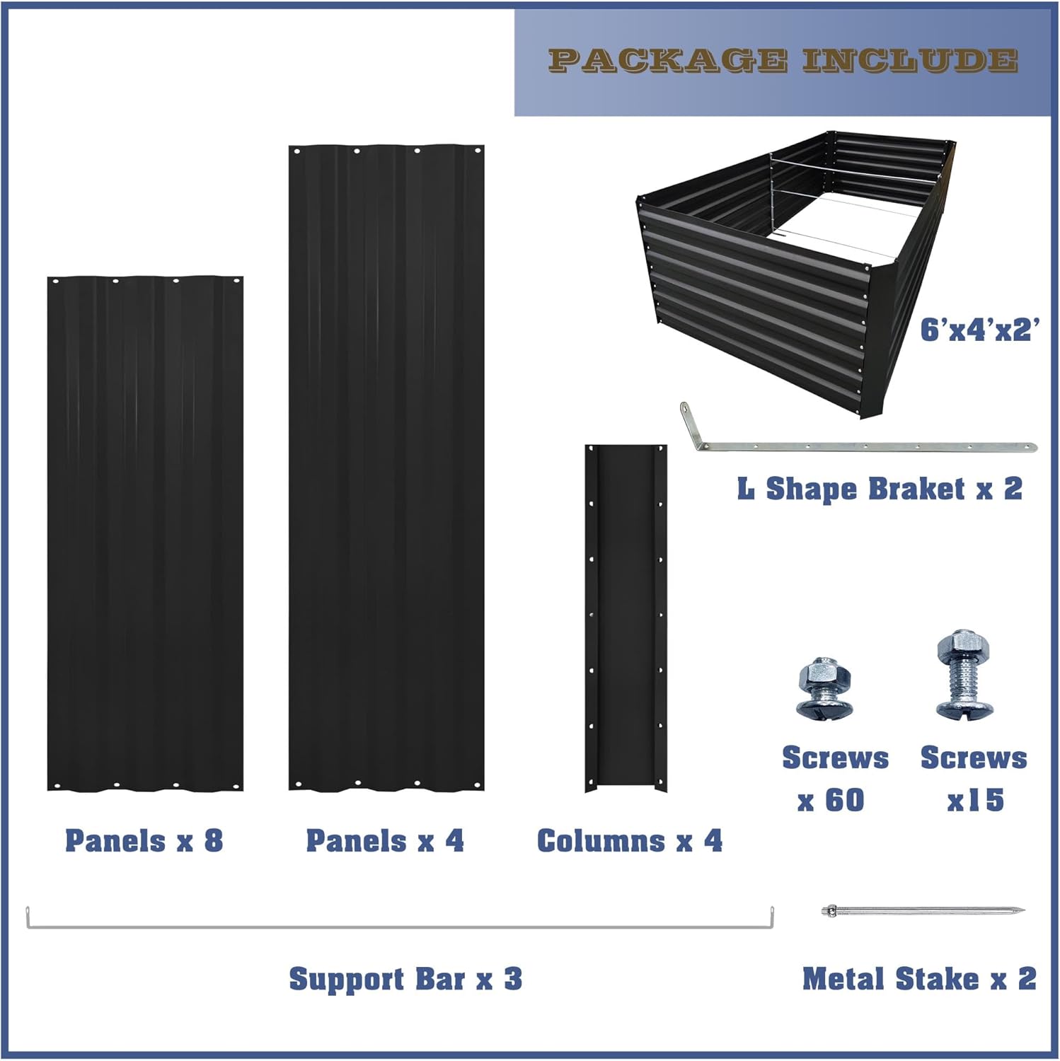 6x4x2FT Metal Raised Garden Bed Kit, Galvanized Outdoor Garden Bed Planter Box for Vegetables, Flowers, Herbs, Succulents and More, Black