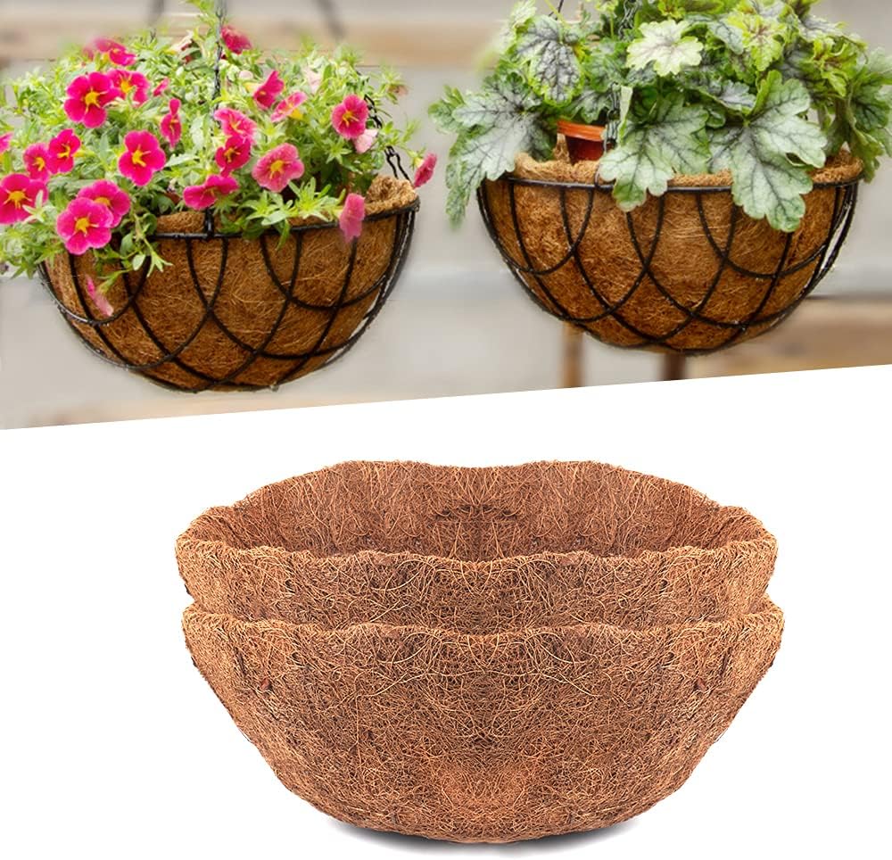 EROCK 2Pcs Coco Liners for Planters Hanging Basket, Round 8/10/12/14/16 inch Thick Coconut Coir Coco Fiber Liners for Planters Garden Patio Porch Window Plants Flowers Pot Indoor Outdoor (12 inch)
