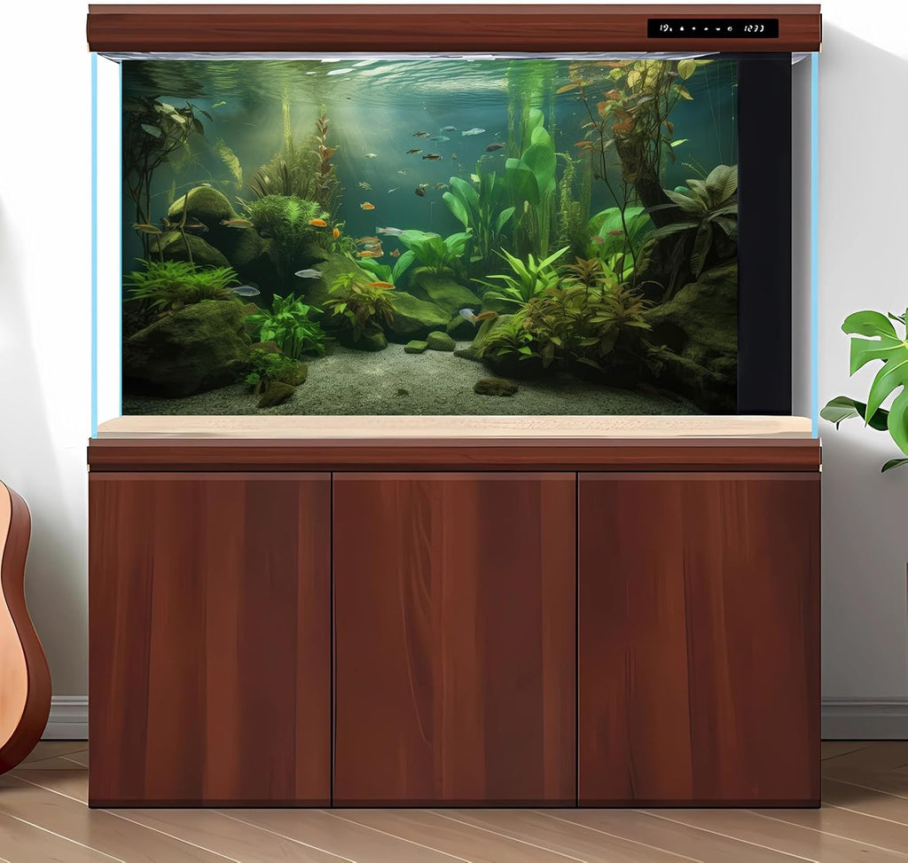 Under The Sea Aquarium Background Underwater Aquatic Plants Fish Tank Background Tropical Fish Rock with Moss Terrarium Background Undersea Green Grass with Sunbeams Terrarium Background 72x24in