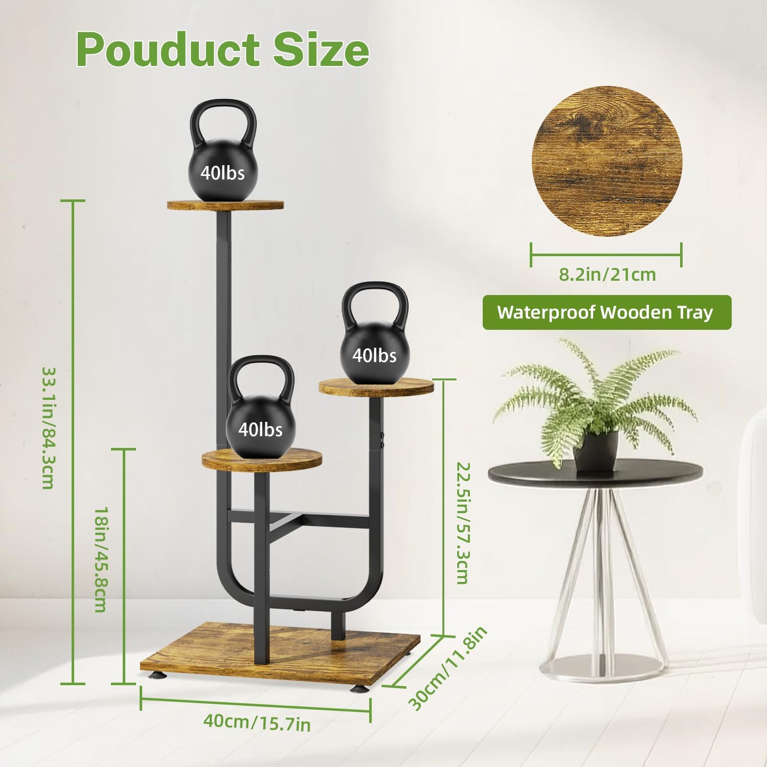 iDavosic.ly 3 Tier Plant Stand Indoor, Corner Tiered Multiple Flower Holder Shelf with Wooden Trays, Orchid Display Metal Rack for Patio Porch Living Room Balcony Outdoor, Modern Black & Rustic Brown