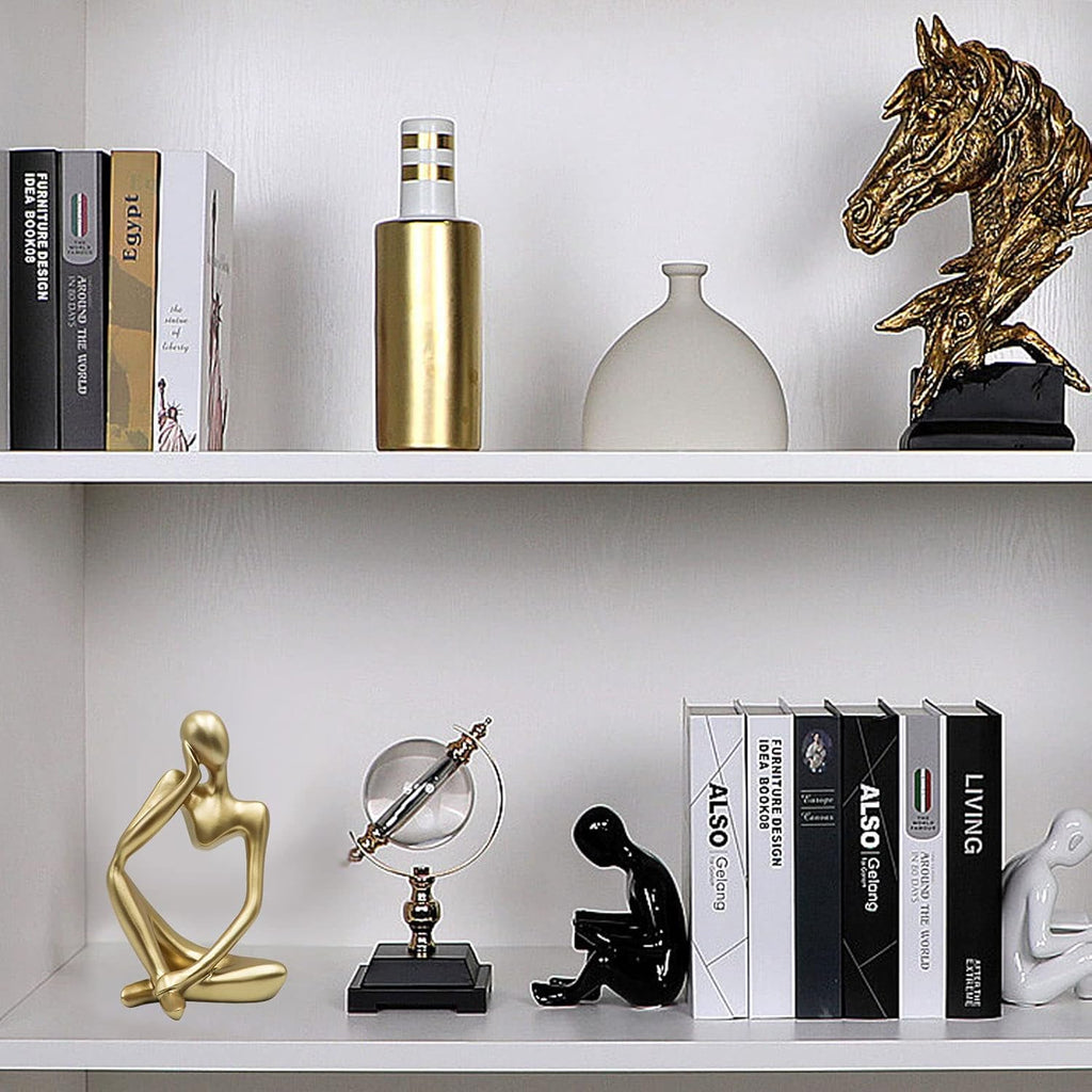 Thinker Statues and Sculptures, Resin Thinker Statue Ornaments, Abstract Style Sculptures, Housewarming Gifts, Housewarming Decorations, Living Room Dining Desk Decorations(Gold Right, Large)