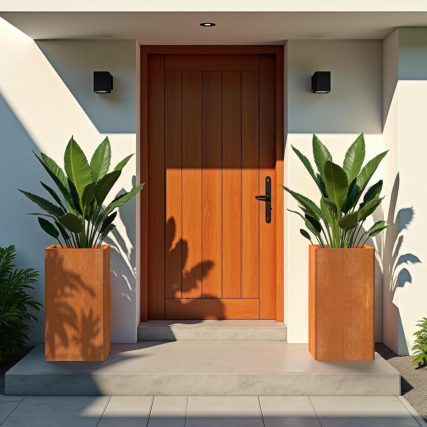 24" Tall Planter for Outdoor Plants, Large Outdoor Co-rten Steel Flower Pots, Front Porch Furniture, Garden Pots, Heavy-Duty Design Decorative Planters for Indoor/Outdoor, Patio, Balcony, Rusty