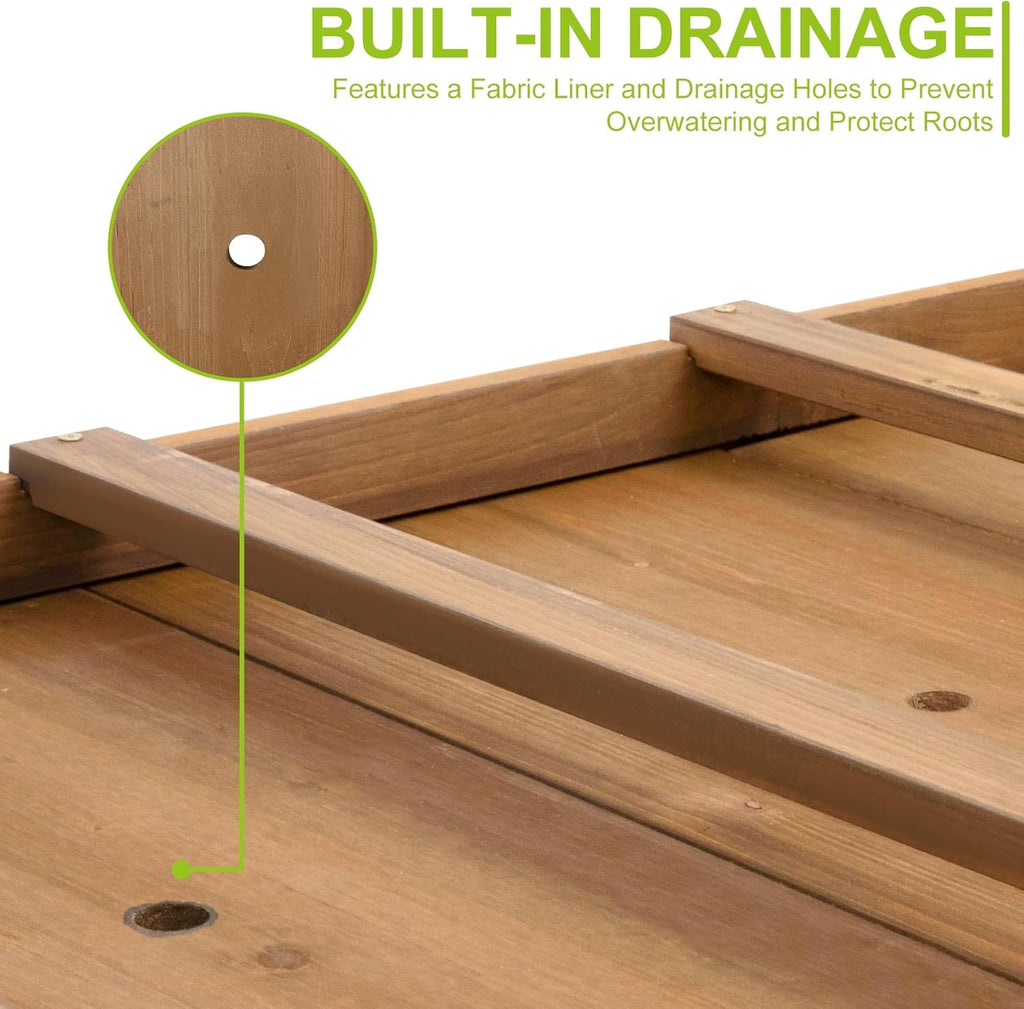 Outdoor Wood Raised Garden Bed- Elevated Planter Box with Legs, Durable Fir Wood, Reinforced Frame with Drainage Holes, Liner for Vegetables, Herbs, Flowers, 47" x 23"x 30"