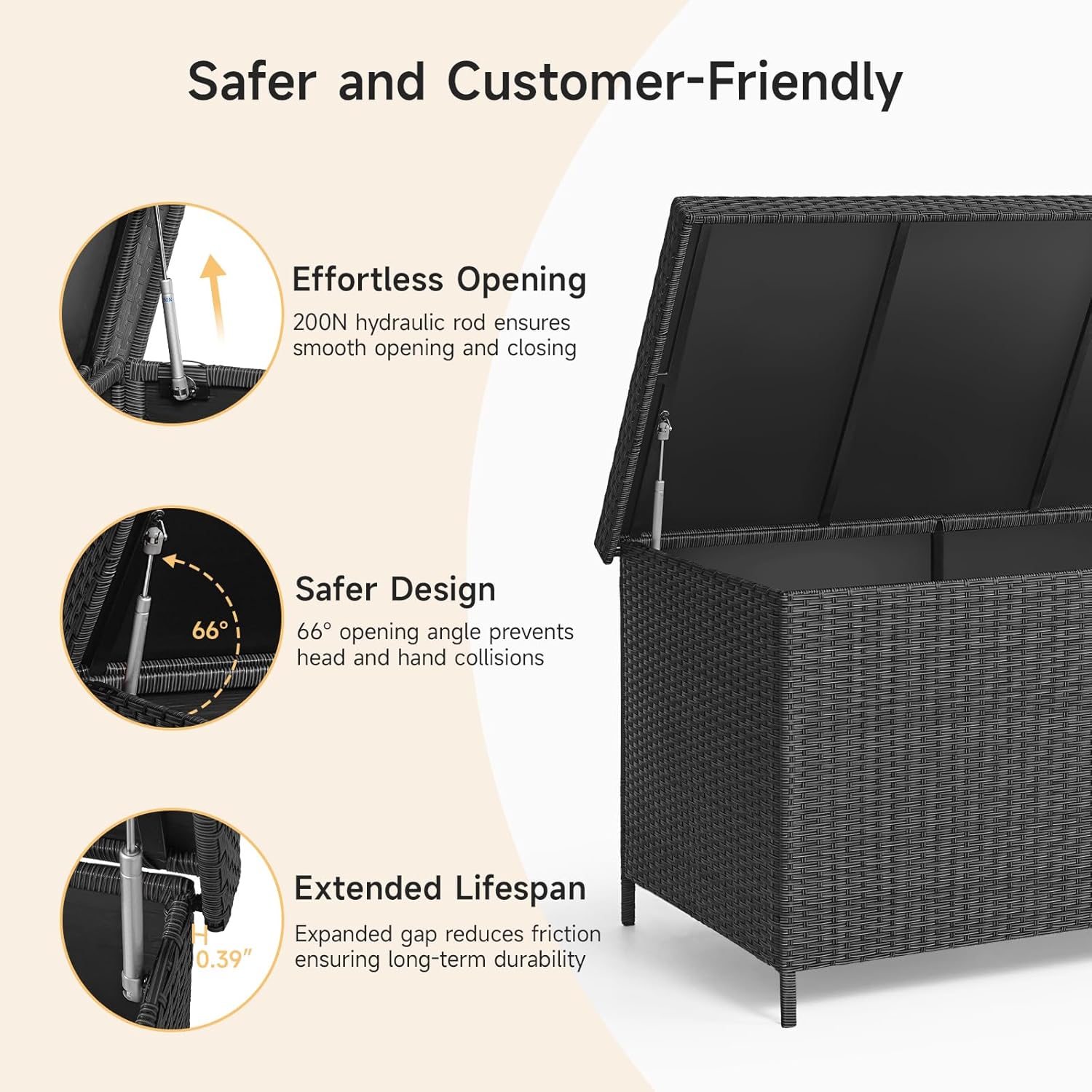158 Gallon XL Deck Box with Lid, All Weather Wicker Outdoor Storage Box Waterproof, Large Outdoor Patio Storage Bin for Cushions, Garden Tools, Gears, Pool Accessories, Black