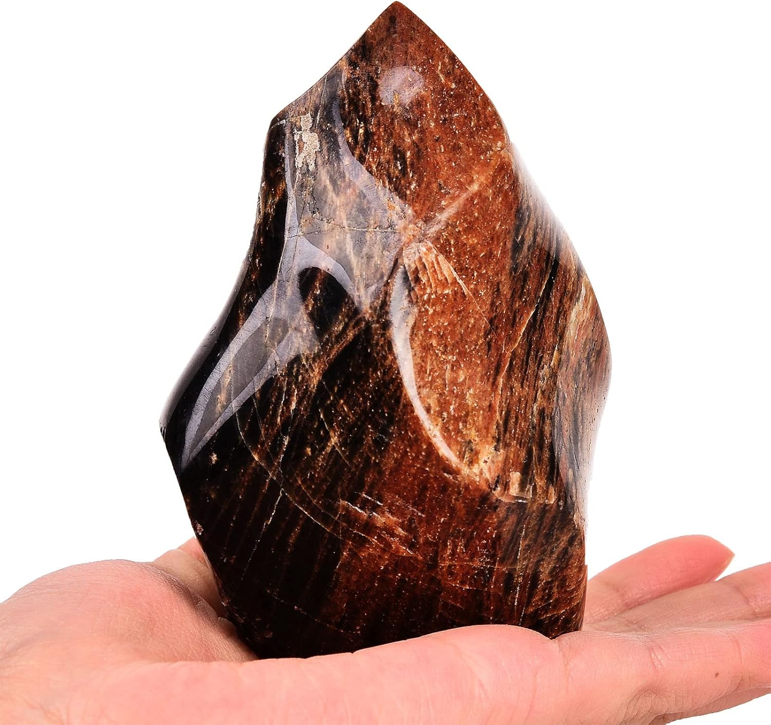 AMOYSTONE Black Moonstone Flame Shaped Towers Large Healing Crystal Stone Home Decor 1.0-1.5LBS