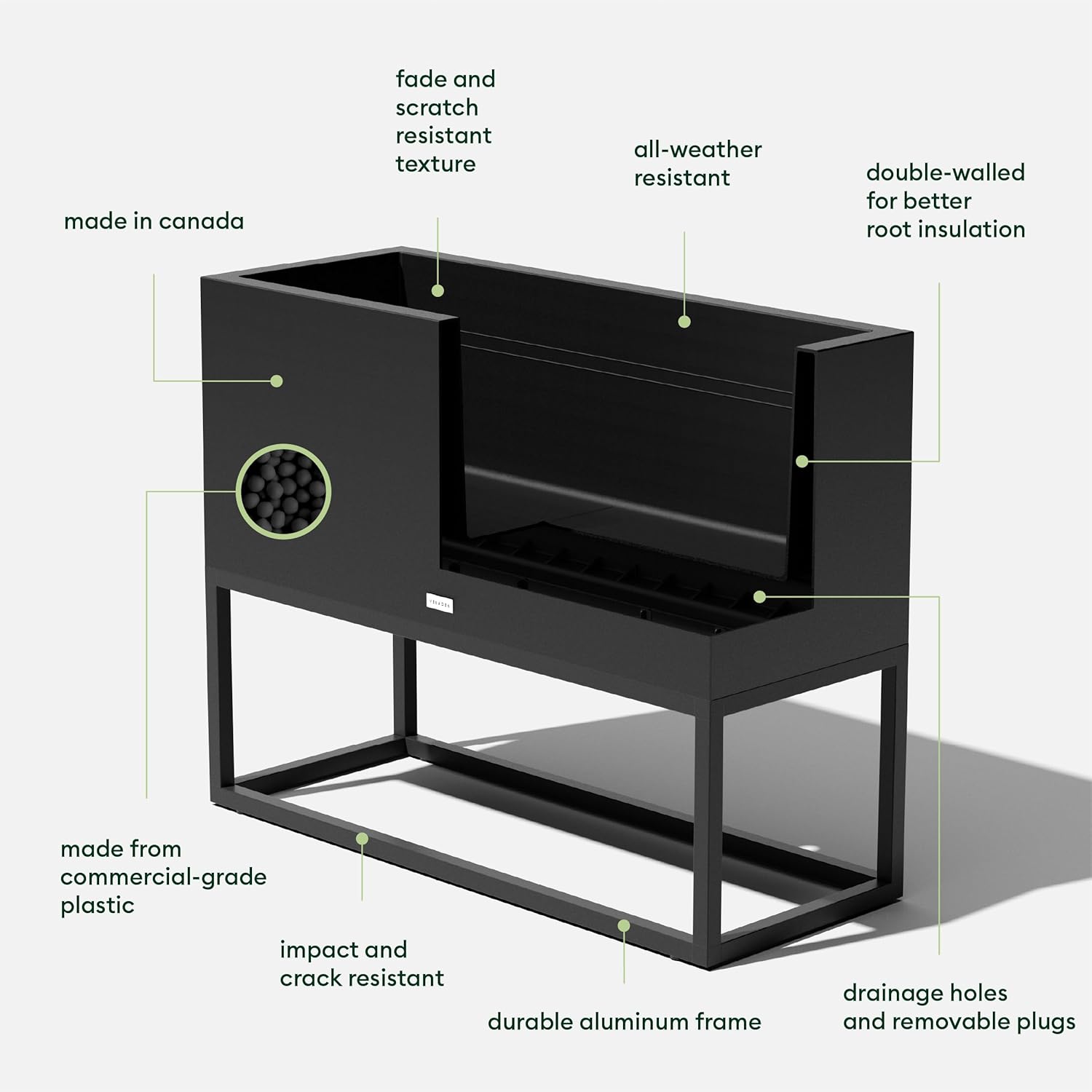 Veradek Block Series Raised Long Box Planter for Patio & Garden | Durable All-Weather Use with Aluminum Stand | Modern Décor for Herbs, Flowers