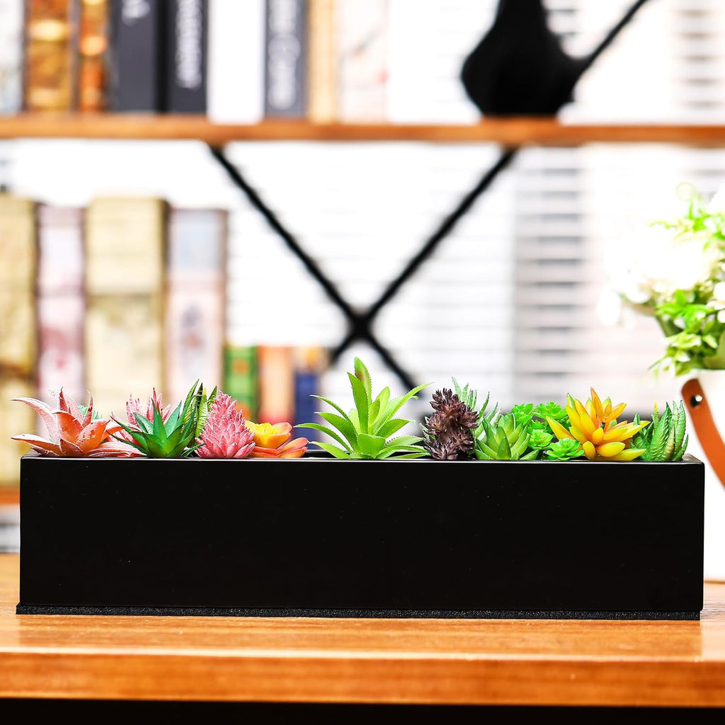 16.1 x 3.2 x 3.5 Inch Long Rectangular Planter Box Window Sill Plant Box Metal Water Trough Indoor Large Modern Steel with Drainage Holes Herb Garden Home(Black)