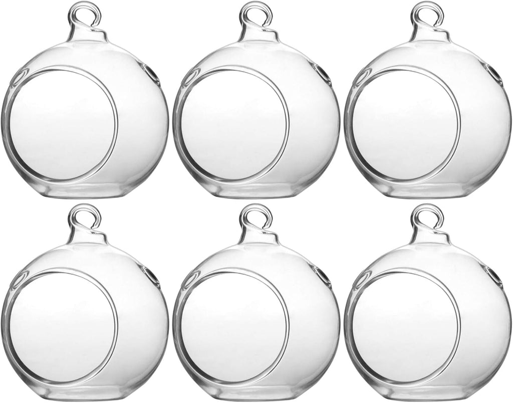 WGV Hanging Terrarium Globe, Width 2.5", Height 3", DIY Air Succulent Planter, Clear Glass Vase Orb with Flat Bottom, Candle Holder for Windowsill Outdoor Garden Decor, 6 Pieces Bulk