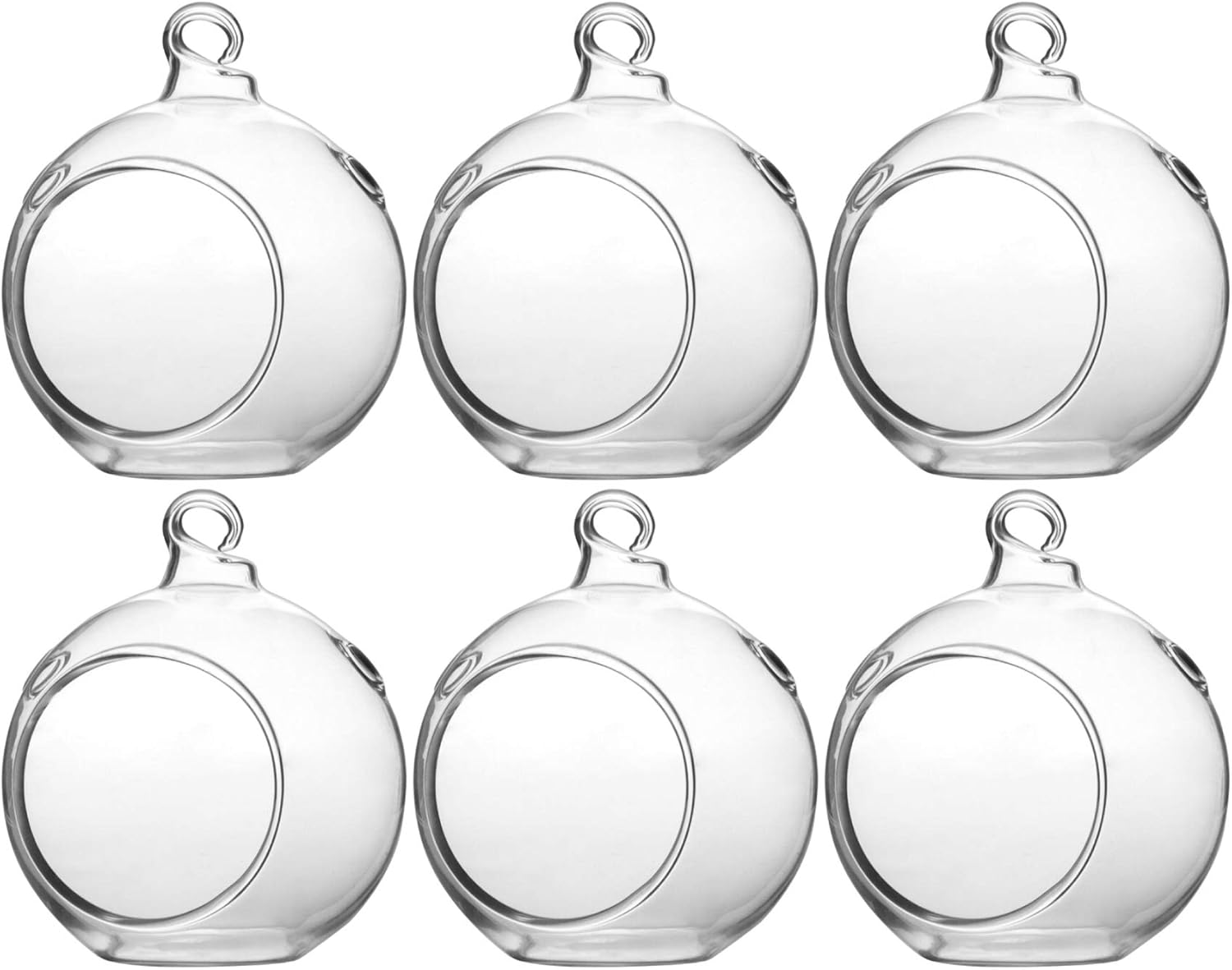 WGV Hanging Terrarium Globe, Width 2.5", Height 3", DIY Air Succulent Planter, Clear Glass Vase Orb with Flat Bottom, Candle Holder for Windowsill Outdoor Garden Decor, 6 Pieces Bulk