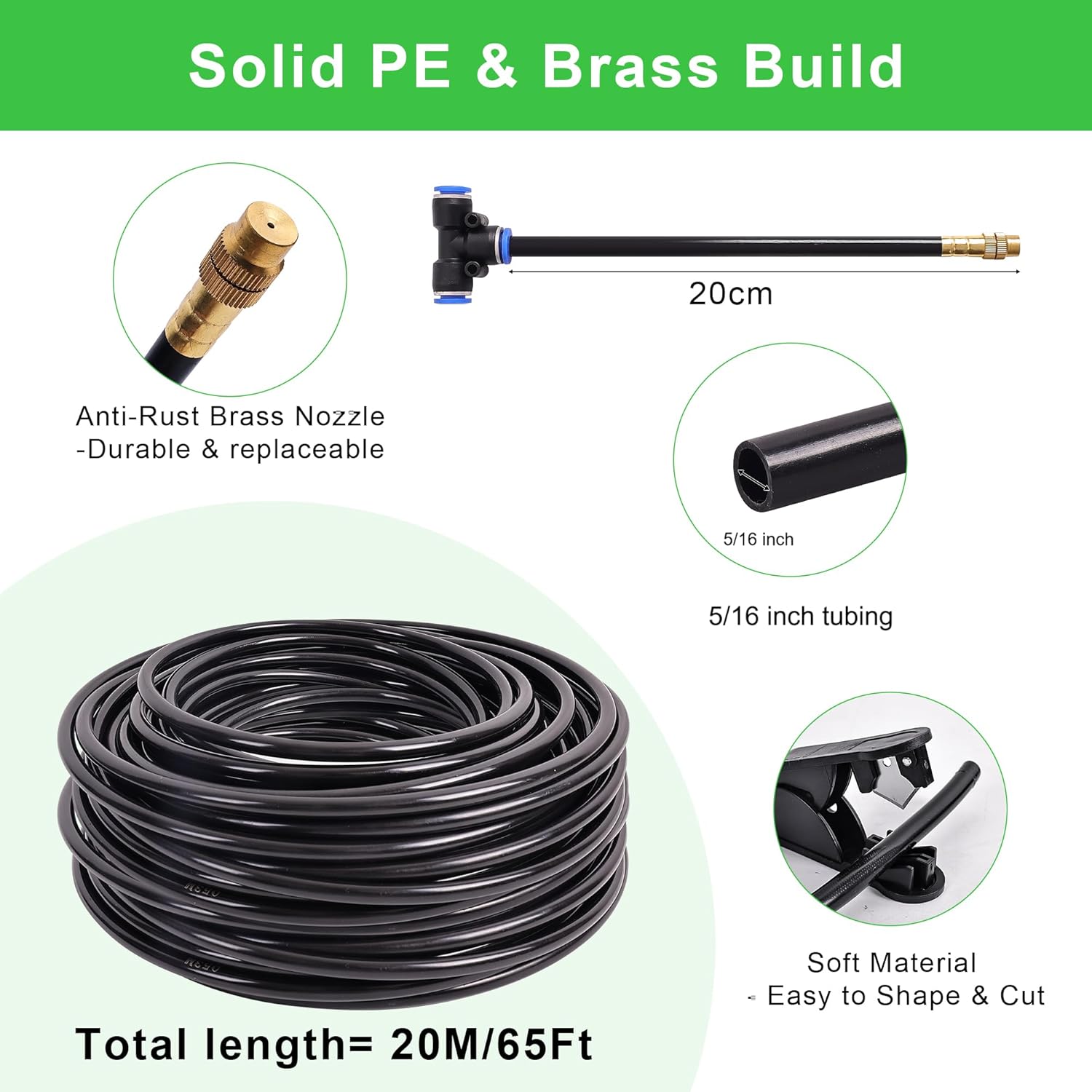 Drip Irrigation Kit, Flexible 360°Adjustable Watering System with Nozzle Control, Misting Hose for Garden, Greenhouse, Lawn, Yard & Potted Plants (65 Feets)