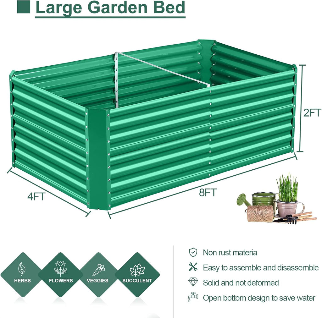 Land Guard 6×3×2 ft Galvanized Metal Raised Garden Bed, 2FT Deep Root Elevated Planter Box Steel Large Vegetable Flower Bed Kit(Green)