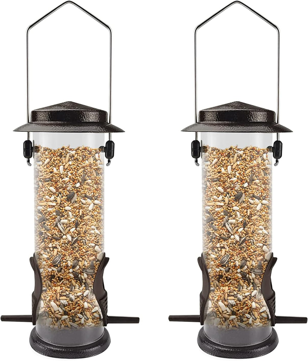 MIXXIDEA Wild Bird Feeders for Outdoors Hanging 2 Pack Stainless Steel Tube Bird Feeder, Water Resistant Finch Bird Feeder for Garden Backyard Decoration Attractive Metal Thistle Feeder (Coffee)
