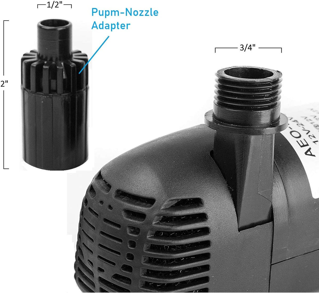 12V - 24V DC Brushless Submersible Water Pump, 410GPH, for Solar Fountain, Fish Pond, and Aquarium