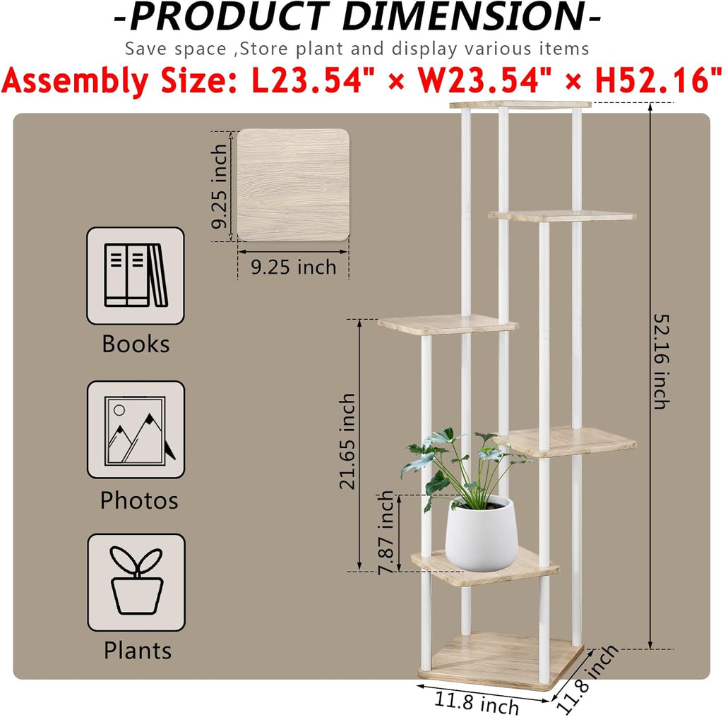 AZERPIAN Plant Stand 6 Tier Indoor Metal Flower Shelf for Multiple Plants Corner Tall Flower Holders for Patio Garden Living Room Balcony Bedroom, White