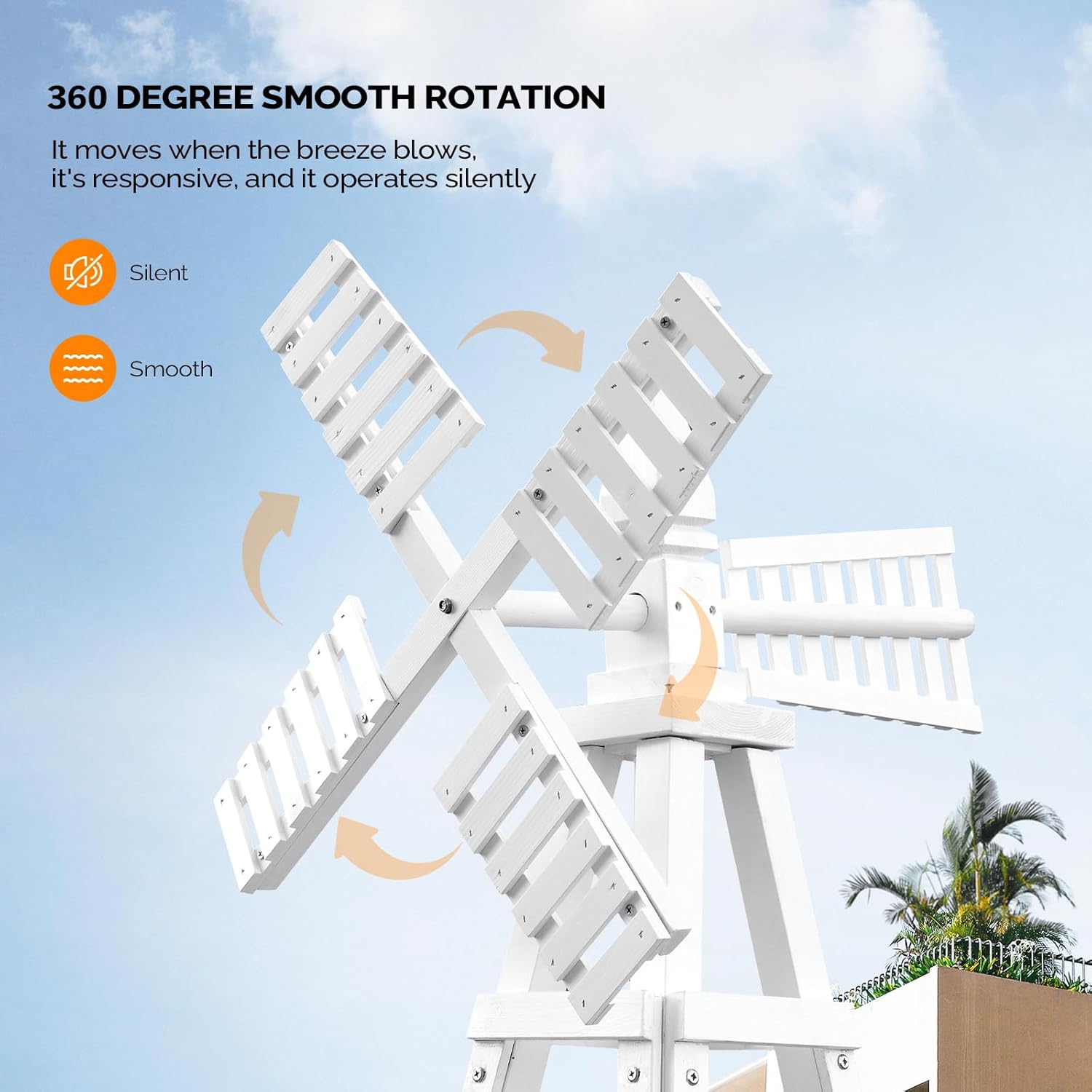 VINGLI Outdoor Yard Windmill, Wooden Wind Spinner for Garden Lawn Yard Patio Decoration (White, Medium)