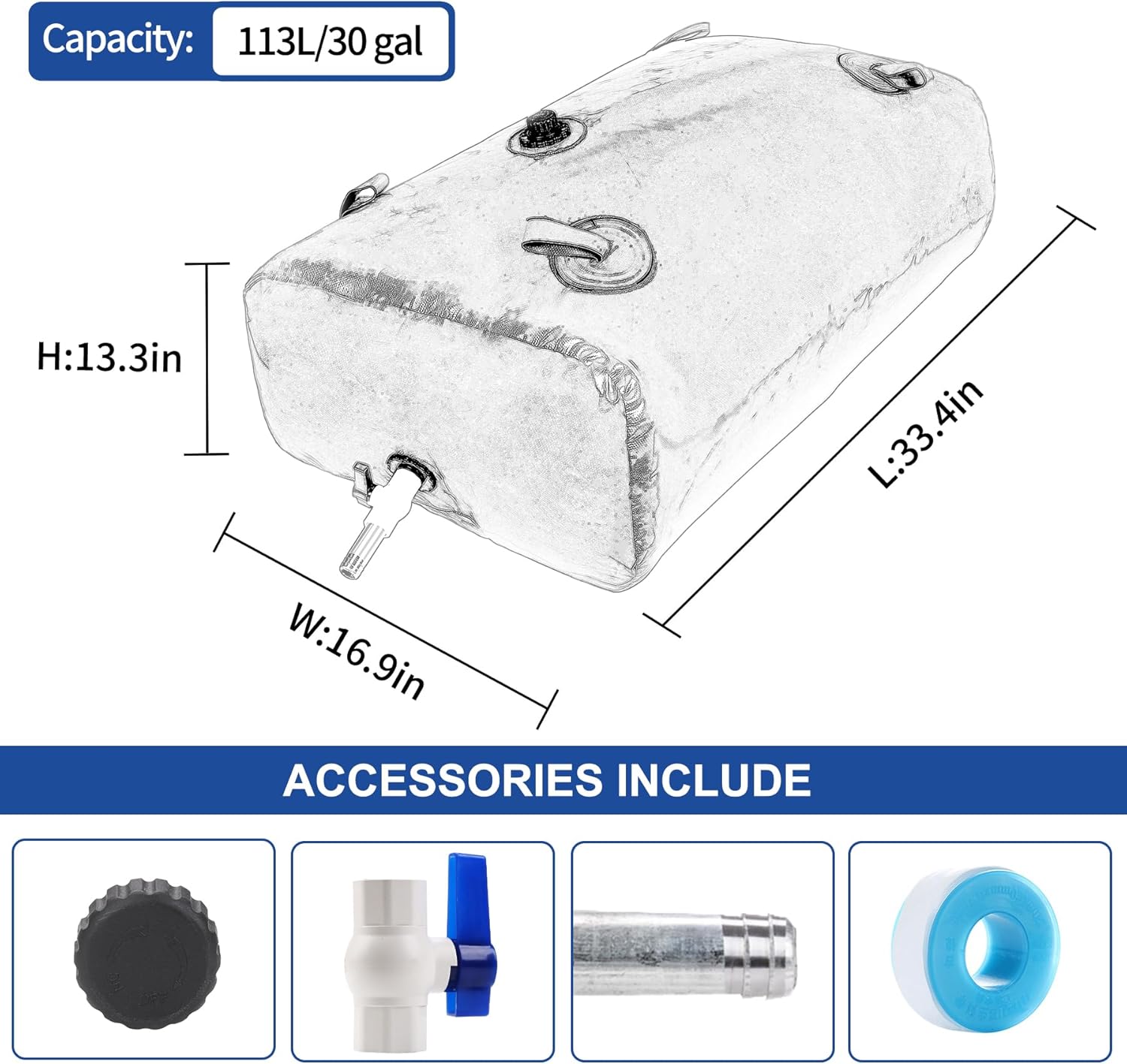 113 L/30 Gal Water Bladder Tank, Foldable Portable Water Storage Container, Emergency Water Bag for RV, Truck Bed, Fire Prevention, Drought Resistance, Blue