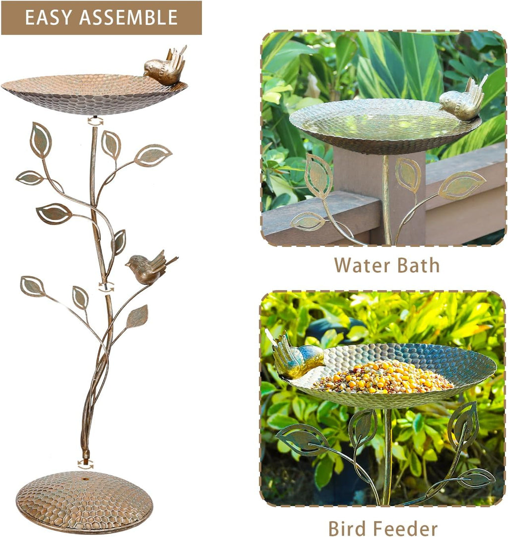 29.9" H Cast Iron Bird Baths for Outdoors, Vintage Pedestal Bird Bath with Bird Statues Metal Birdbaths Bird Feeder Bowl Tray Garden Yard Decoration, Copper