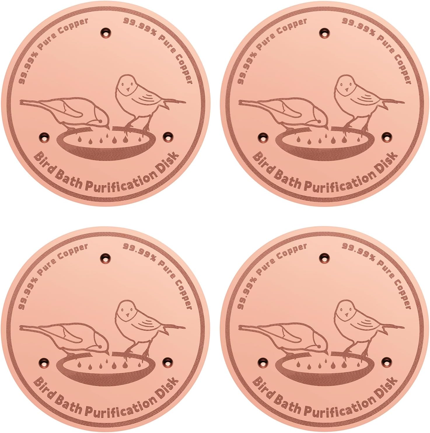 4-Pack 99.99% Pure Copper Bird Bath Purification Disk,Copper Disc with Stable Triple-Point Support,Fits All Outdoor Bird Baths(Round)