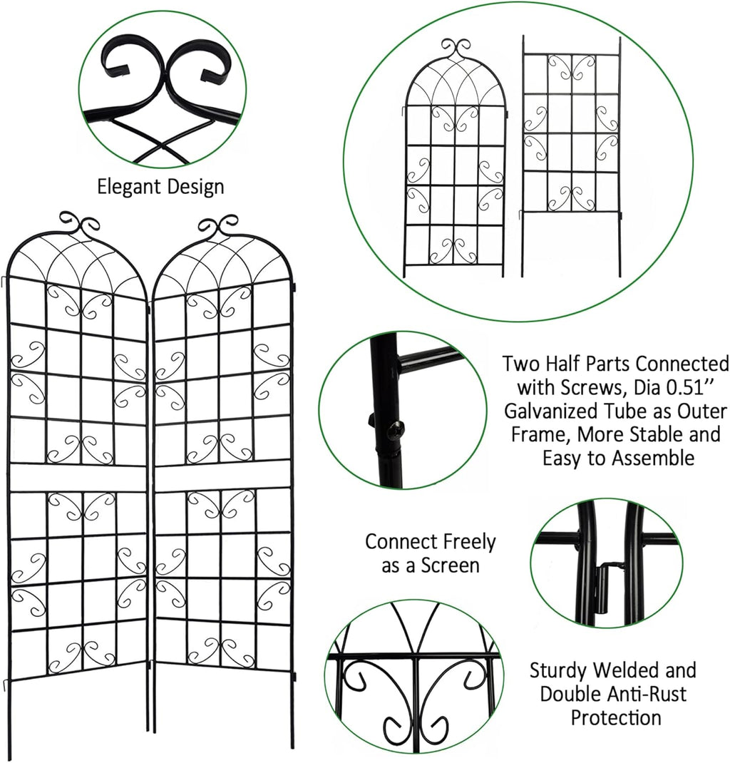 2 Pack Metal Garden Trellis 86.7" H Garden Fence Rustproof Trellis for Climbing Plants Support Roses Flower Outdoor Lawn, Black 7.2 FT Tall