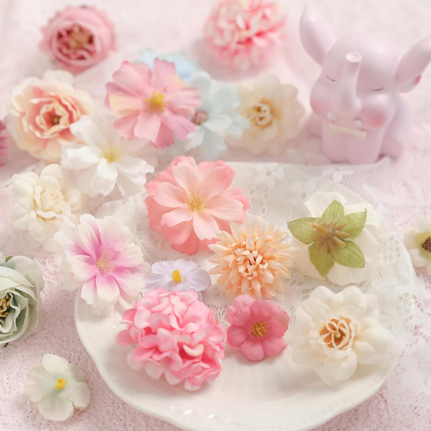 Faux Flower Heads Mini Charming Color Artificial Flower Heads Fake Peony Daisy Rose Flowers Multicolor Small Silk Daisy Flower Heads for Craft Garland Wedding Party DIY Home Decoration