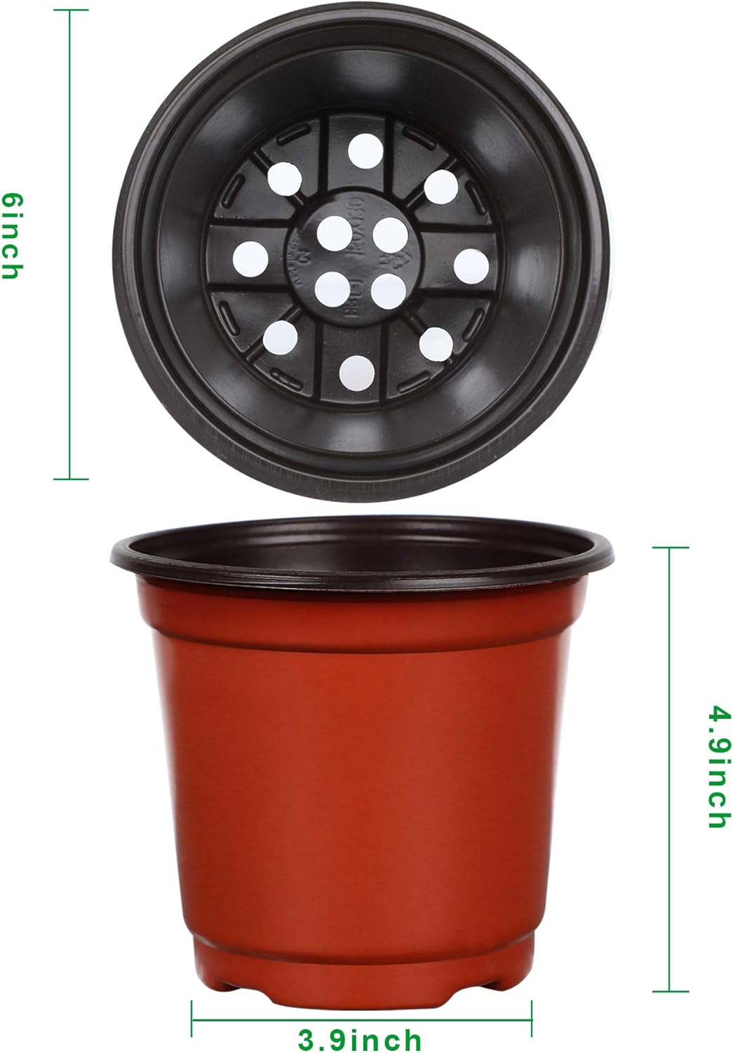 Augshy 75 Pcs 6" Plastic Plants Nursery Pot, Indoor Outdoor Seed Starting Pots