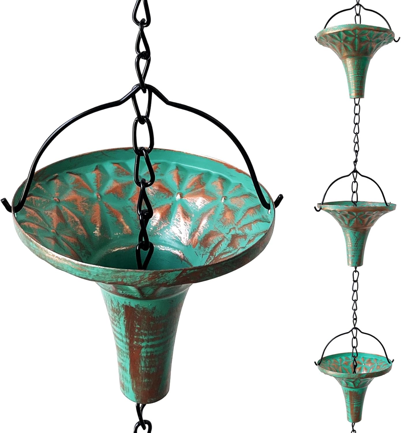 Bronze Funnel Rain Chain 8.6 FT, Decorative Metal Rain Catcher with 12 Cups, Gutter Downspout Replacement