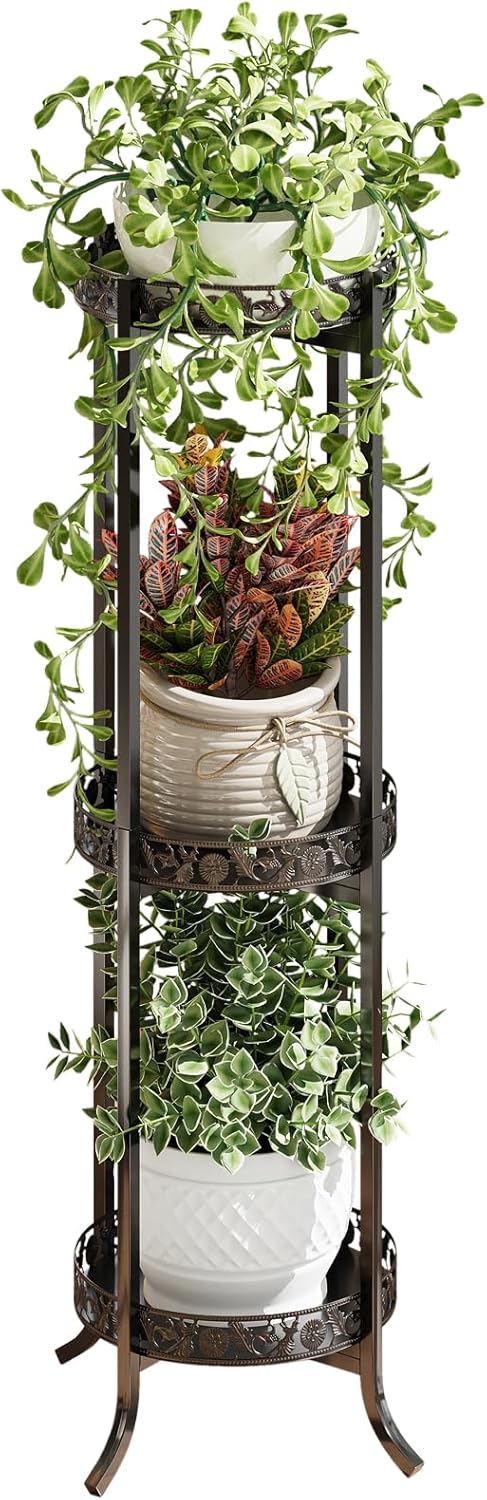 COPREE 3-tier Plant Stand, Space-Saving Iron Planter Shelves Flower Pot Organizer Rack Multiple Flower Pot Display Holder Shelf Indoor Outdoor Heavy Duty Planter Shelving Unit