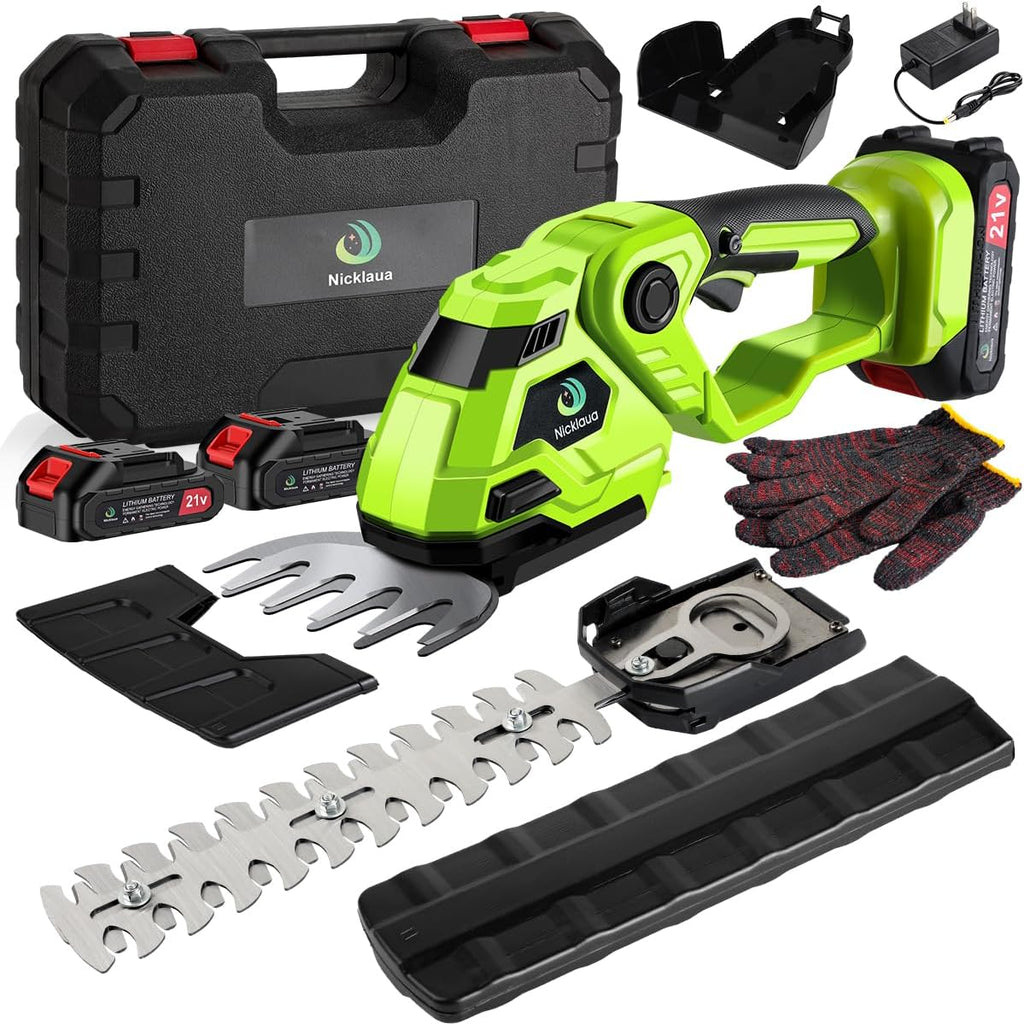 Cordless Hedge Trimmer，2-in-1 Hedge Trimmer，Cordless Grass Shear & Shrubbery Trimmer with Dual-Action Blade Cutting Capacity,Hedge Shear with 2 PCS Rechargeable Battery and Charger for Garden,Lawn