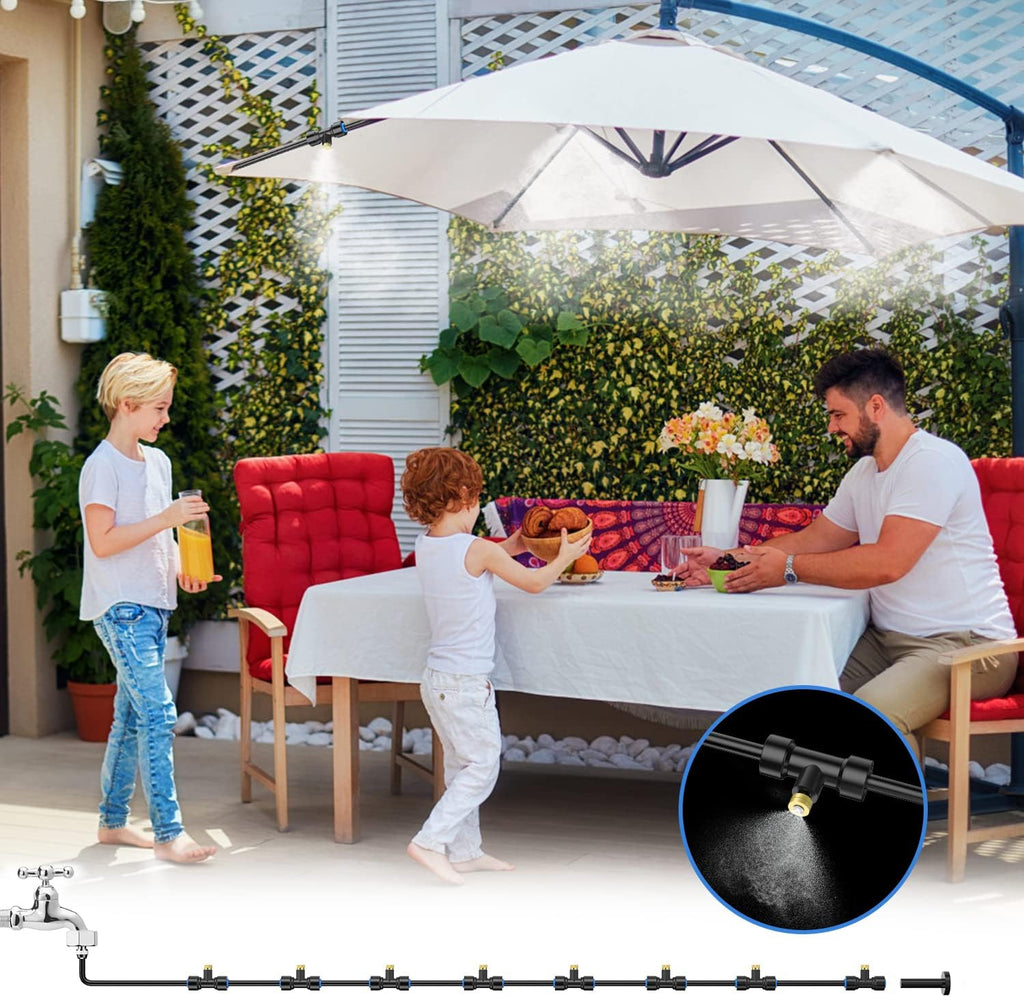 Keten 72FT Misting Cooling System, 59FT(18m)+Extra 13FT(4m) Misting Line, Misters System for Outdoor Patio Garden Greenhouse Pasture with 18 T-Joints+18 Mist Nozzles+3/4” Brass Adapter