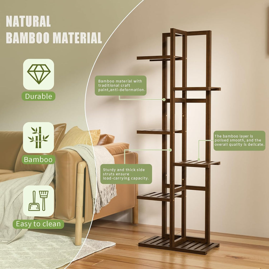 6 Tier Bamboo Plant Stand Indoor, Wood Tall Flower Holder Corner Tiered Plant Shelf for Multiple Plants (Brown)