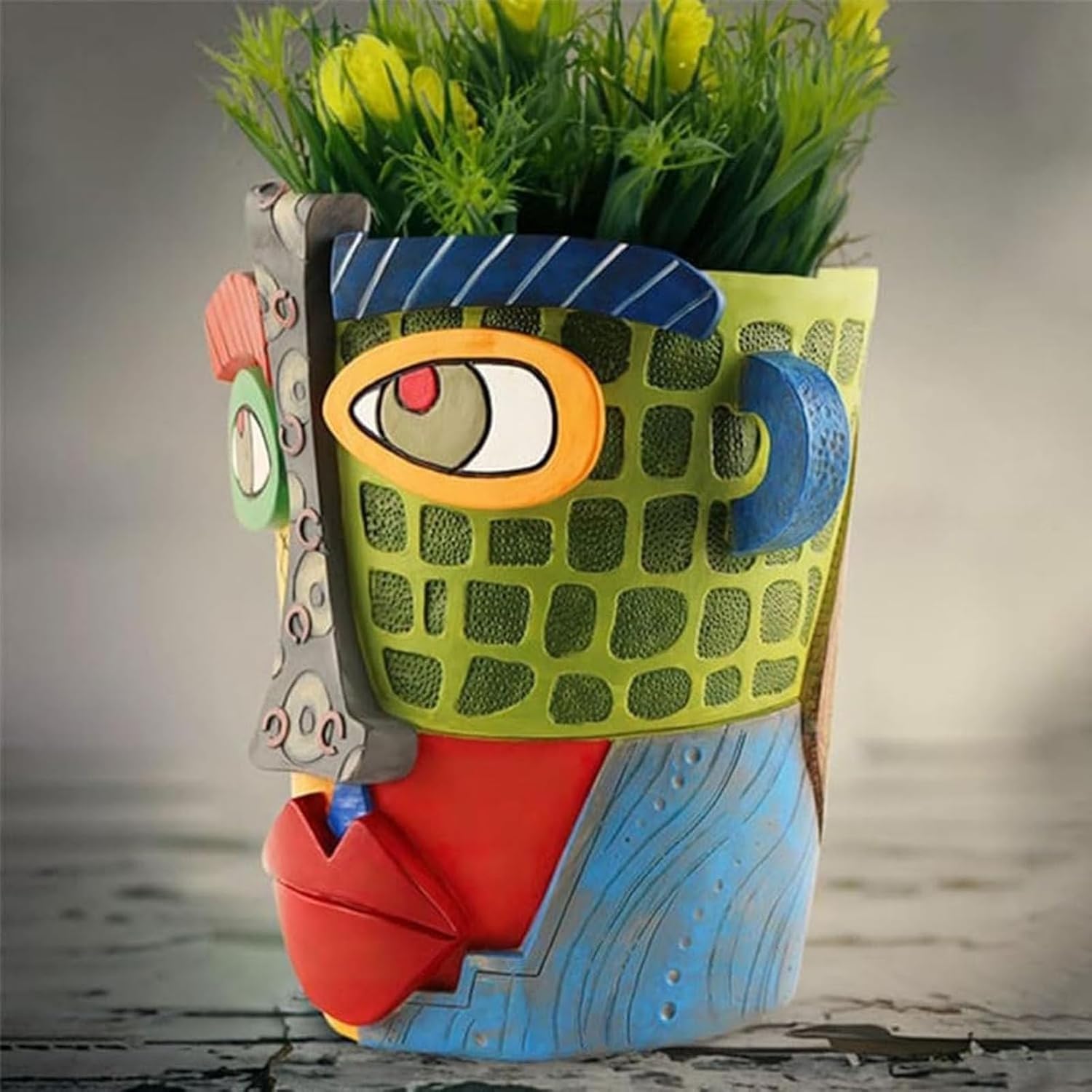 Picasso Pot, Face Planters, Plant Pots Sanxingdui Style, Abstract Head Planter, Handcrafted Planter Resin - Cute and Funky (Retro + Modern)