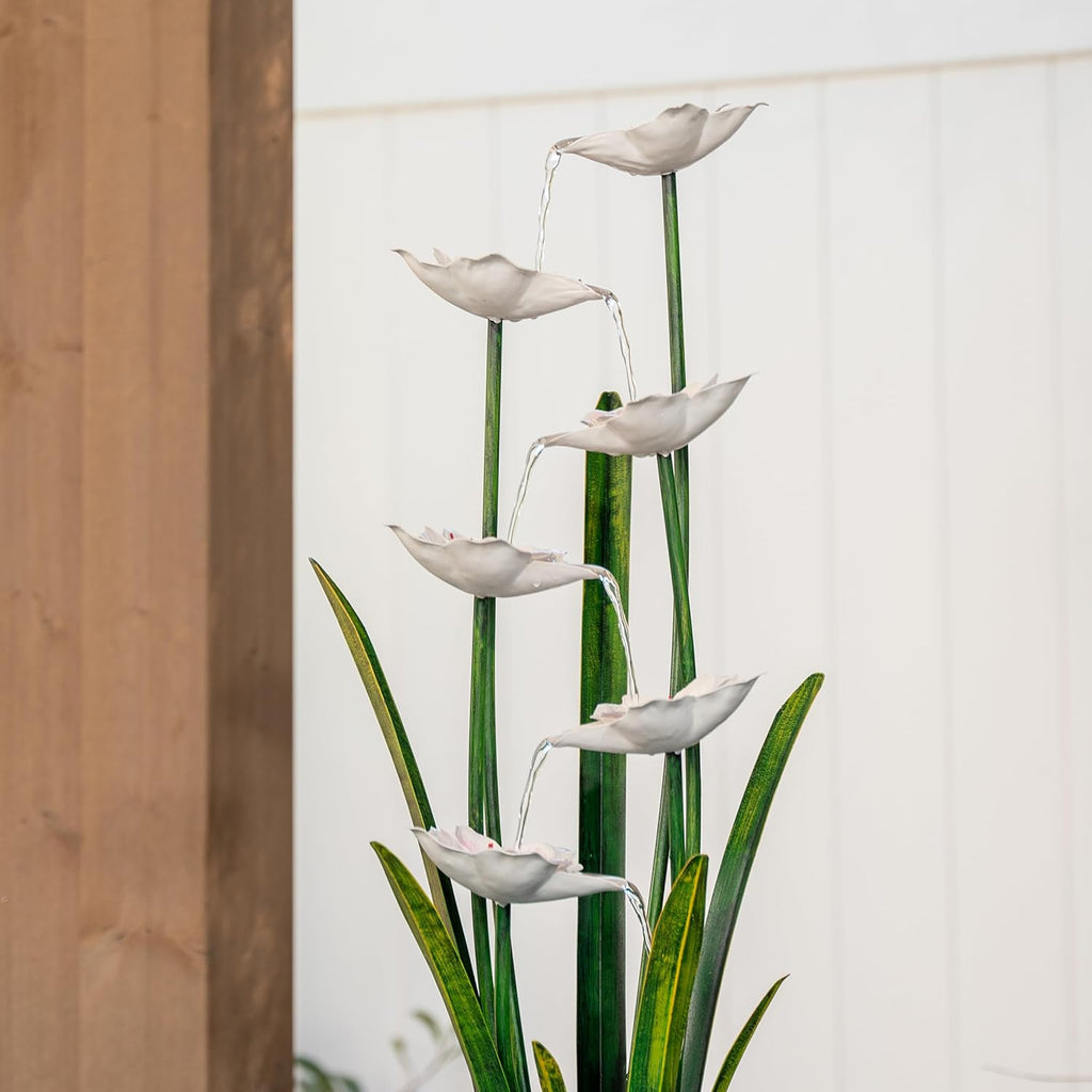 XBrand Freestanding Sculptural Metal Multi-Tiered Flower Water Fountain, w/LED Lights, Multicolored, 39" Tall