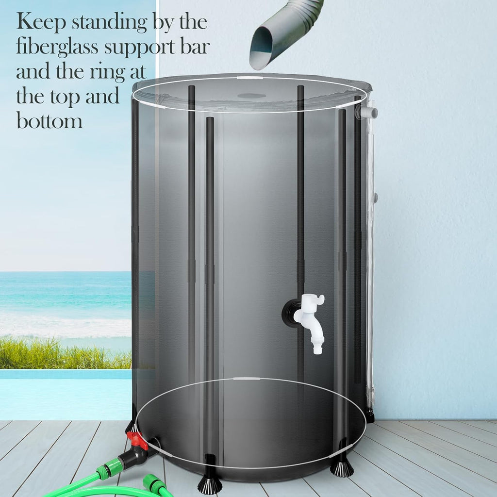 100 Gallon Collapsible Rain Barrel for Garden/Outside/Lawn, Portable Rainwater Collection System, Rain Barrel to Collect Rainwater from Gutter, Water Storage Tank with Two Spigots, Overflow Kit, Black