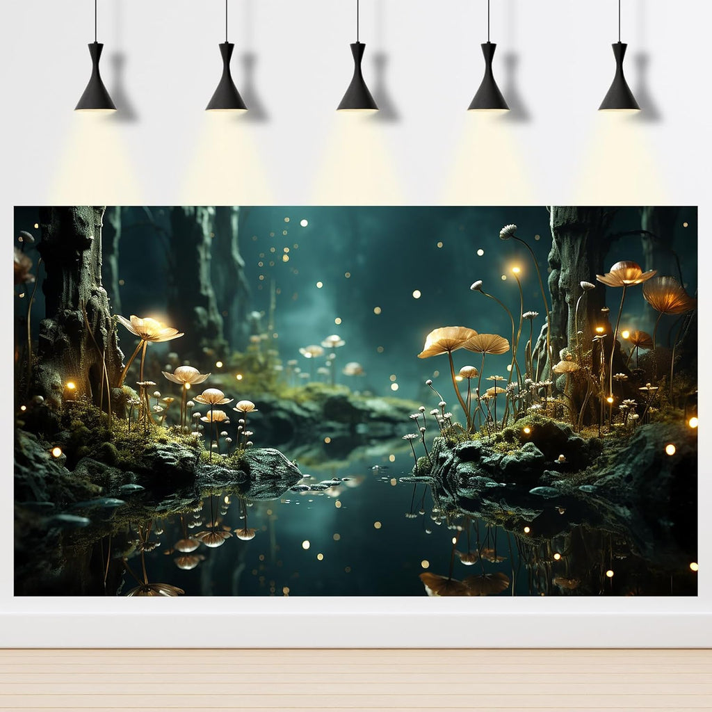 Fantasy Aquarium Background Rock Flowers Tranquil Water Scene Terrarium Backdrop Fantasy Lights Fish Tank Background Reptile Habitat Backdrop Aquarium Poster Wallpaper Decor Vinyl 48x24in