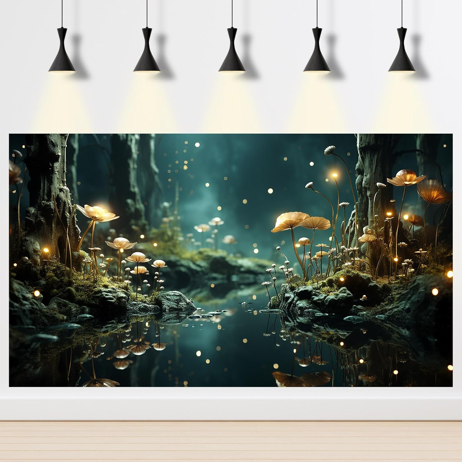 Fantasy Aquarium Background Rock Flowers Tranquil Water Scene Terrarium Backdrop Fantasy Lights Fish Tank Background Reptile Habitat Backdrop Aquarium Poster Wallpaper Decor Vinyl 48x24in