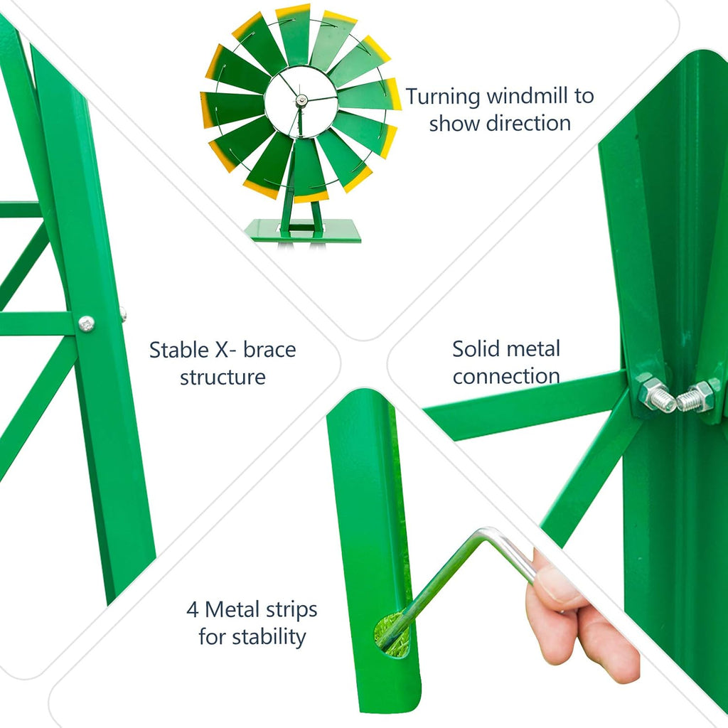 8ft Garden Windmill, Heavy Duty Durable Metal Weather Vane for Backyard, Ornamental Windmill for Yard Weather Resistant (Green, 8FT)