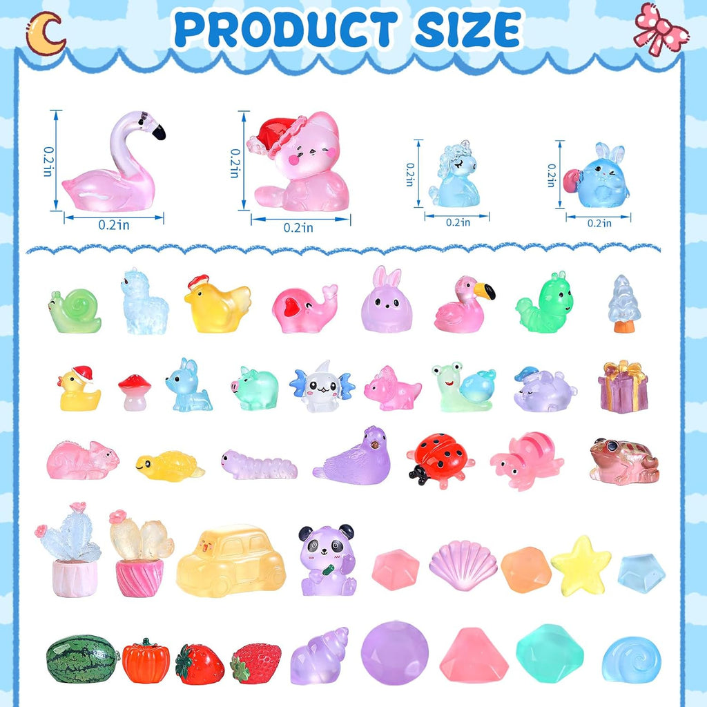 130pcs Luminous Mini Resin Animals Figures to Hide Miniature Figurines Glow in The Dark for Miniature Fairy Garden Accessories Micro Landscape Aquarium Ornaments Kit Dollhouse Decor Crafts