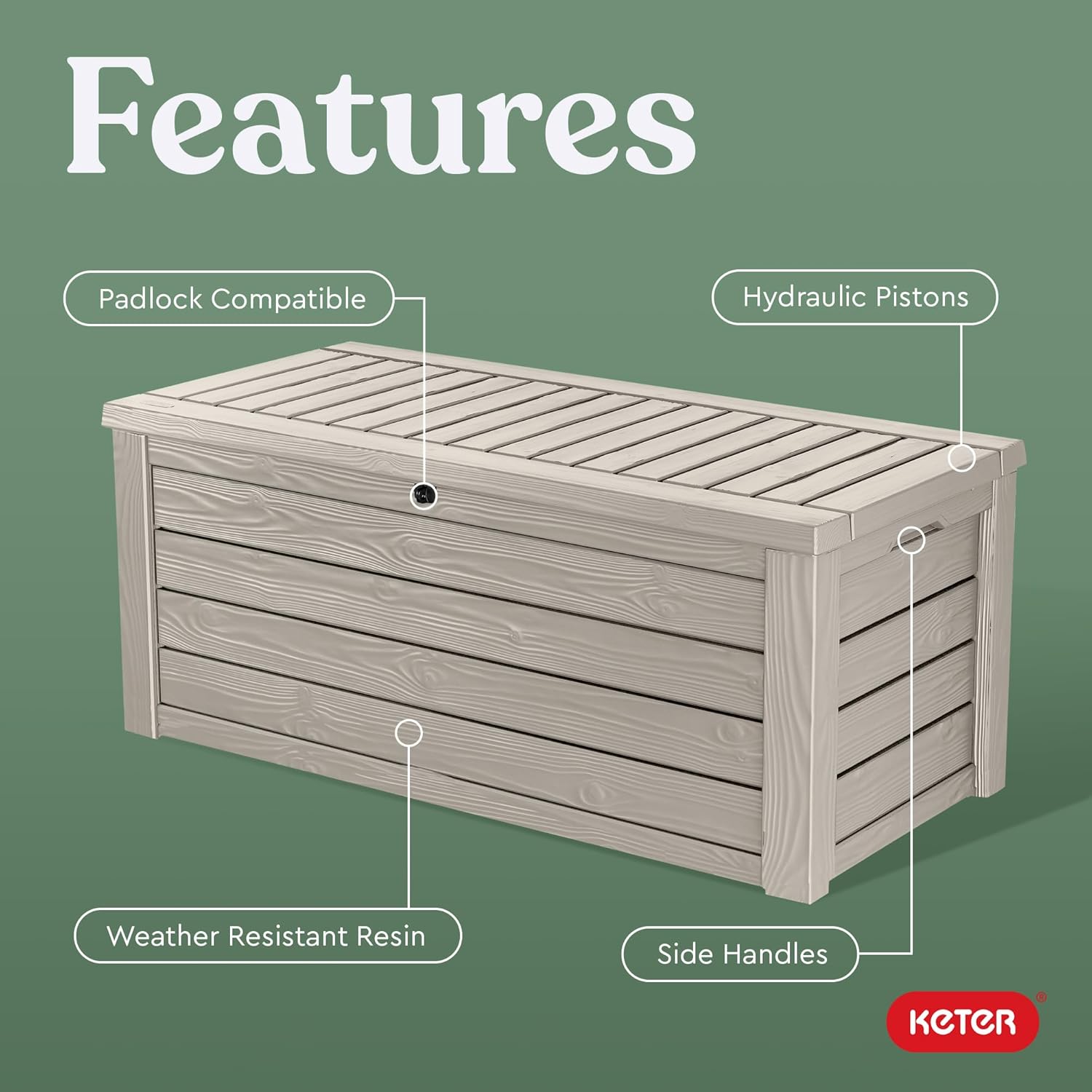 Keter Westwood 150 Gallon Resin Large Outdoor Storage Box for Patio Furniture, Outdoor Cushions, Garden Tools and Pool Floats, Beige