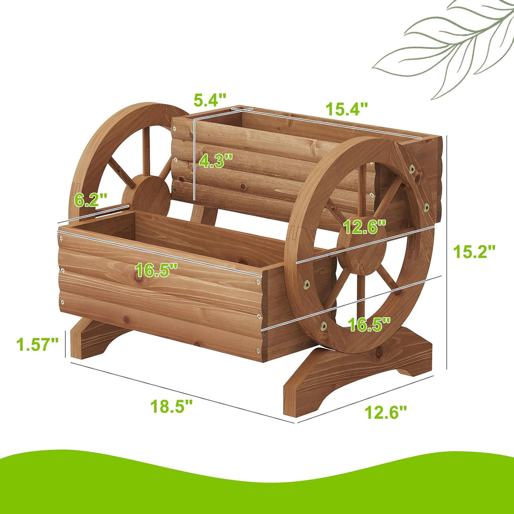 Wooden Wagon Planter Outdoor Flower Cart with Wheels Garden Planter, Decor Planter for Patio Balcony Decoration Succulent Flower Pot for Indoor Backyard Balcon Yard Decor planters for Outdoor Plants