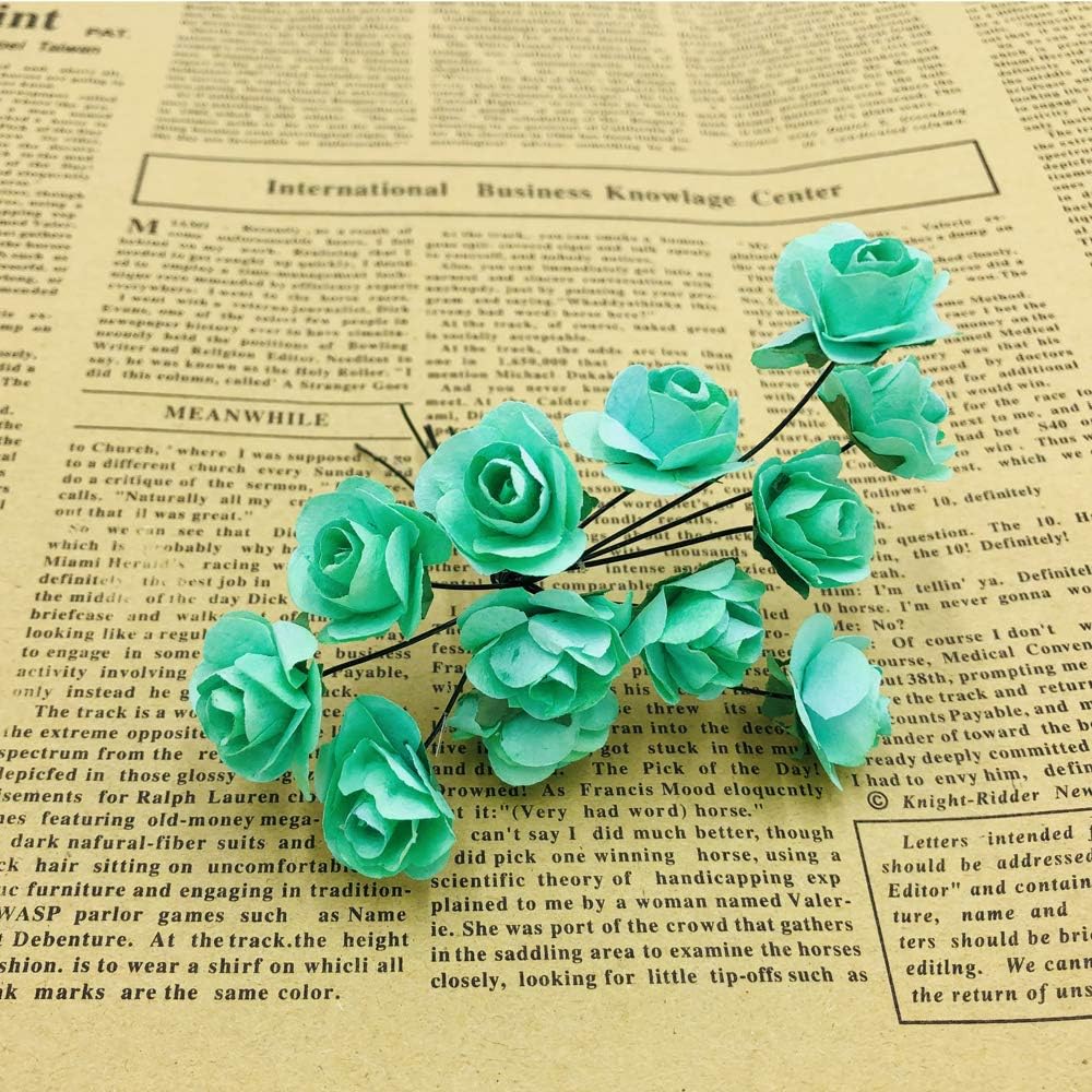 Mini Fake Rose Flower Heads 144pcs Mini Artificial Mulberry Paper Roses Flower with Wire Stem DIY Wedding Flowers Accessories Make Bridal Hair Clips Headbands Dress (Blue)