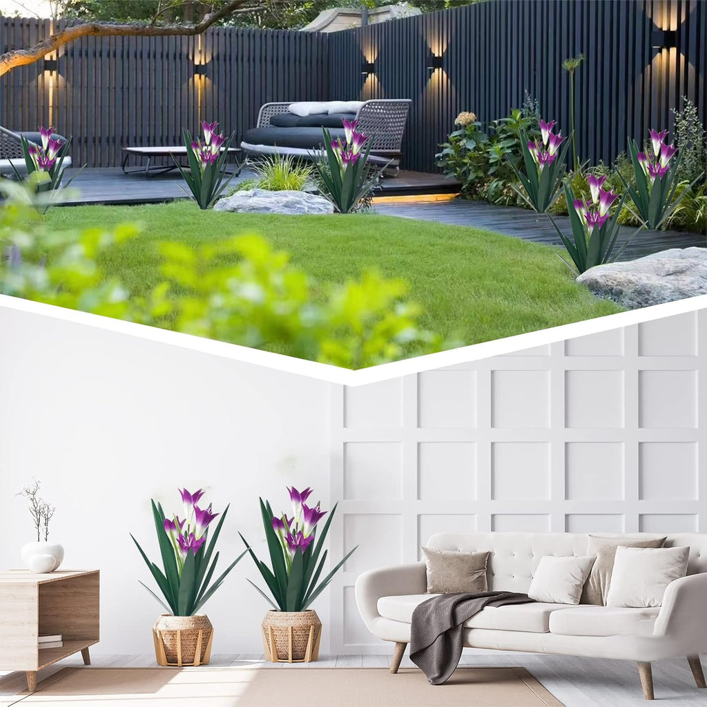 Homight Metal Agave Plant Outdoor Decoration Lily Mexican Yard Art Garden Gift - 3 Big Purple Lilies