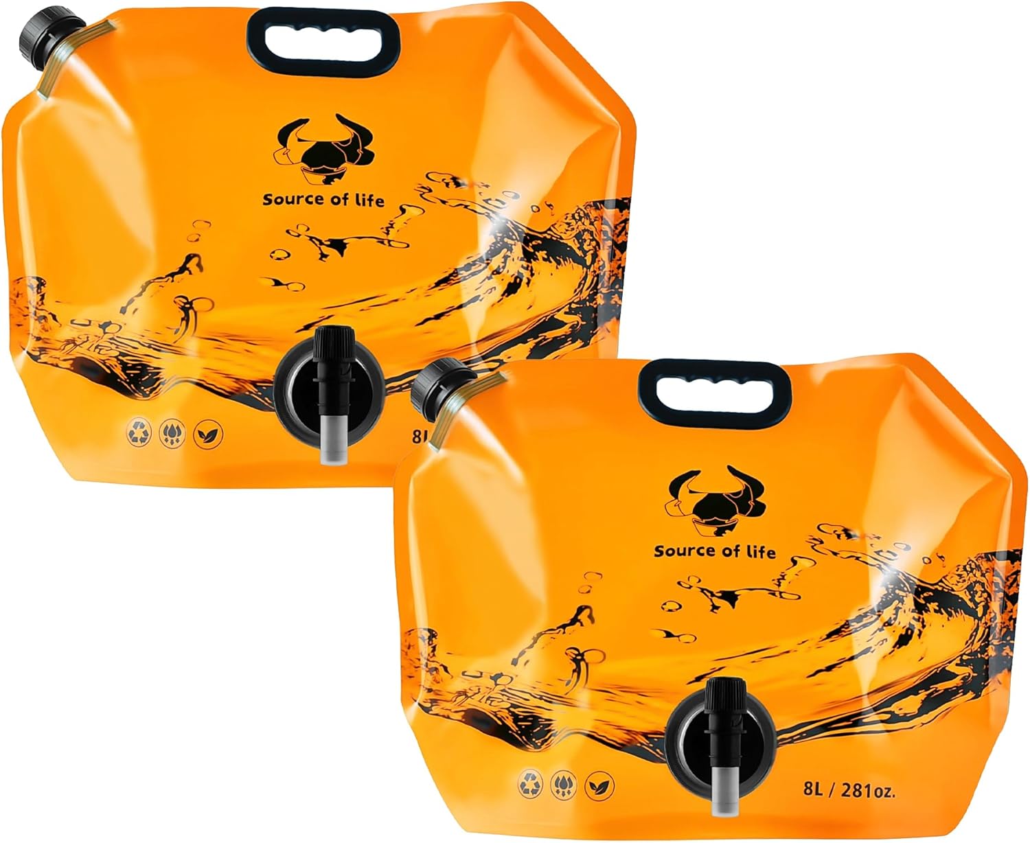 Collapsible 8L Water Storage Bag, BPA-Free Portable Folding Water Jug with Adjustable Faucet, Leakproof Emergency Water Bag for Camping, Hiking, Riding, Outdoor Sport (Orange, 2)