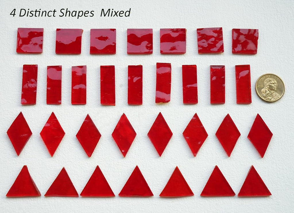 Transparent Textured Stained Glass Pieces, 200G Vibrant 4 Shapes Mosaic Tiles for DIY Crafts Bulk, Mosaic Making Kit, Lipstick Red