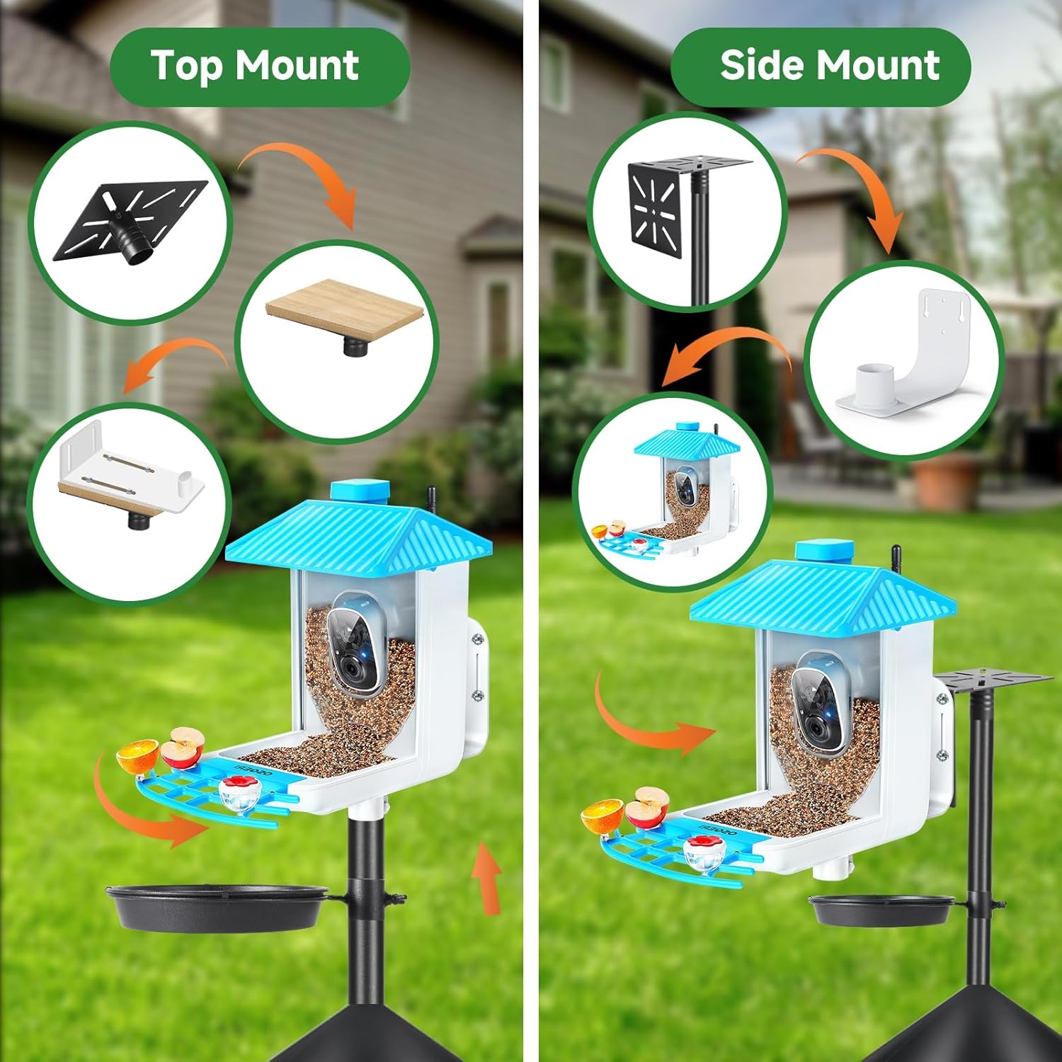 Smart Bird Feeder Pole with Squirrel Baffle & Bath-Heavy Duty Adjustable 3-6.6ft Universal Stand Mount for Backyard&Outdoor Bird Houses/Cameras (80'Pole-Baffle-Bath)