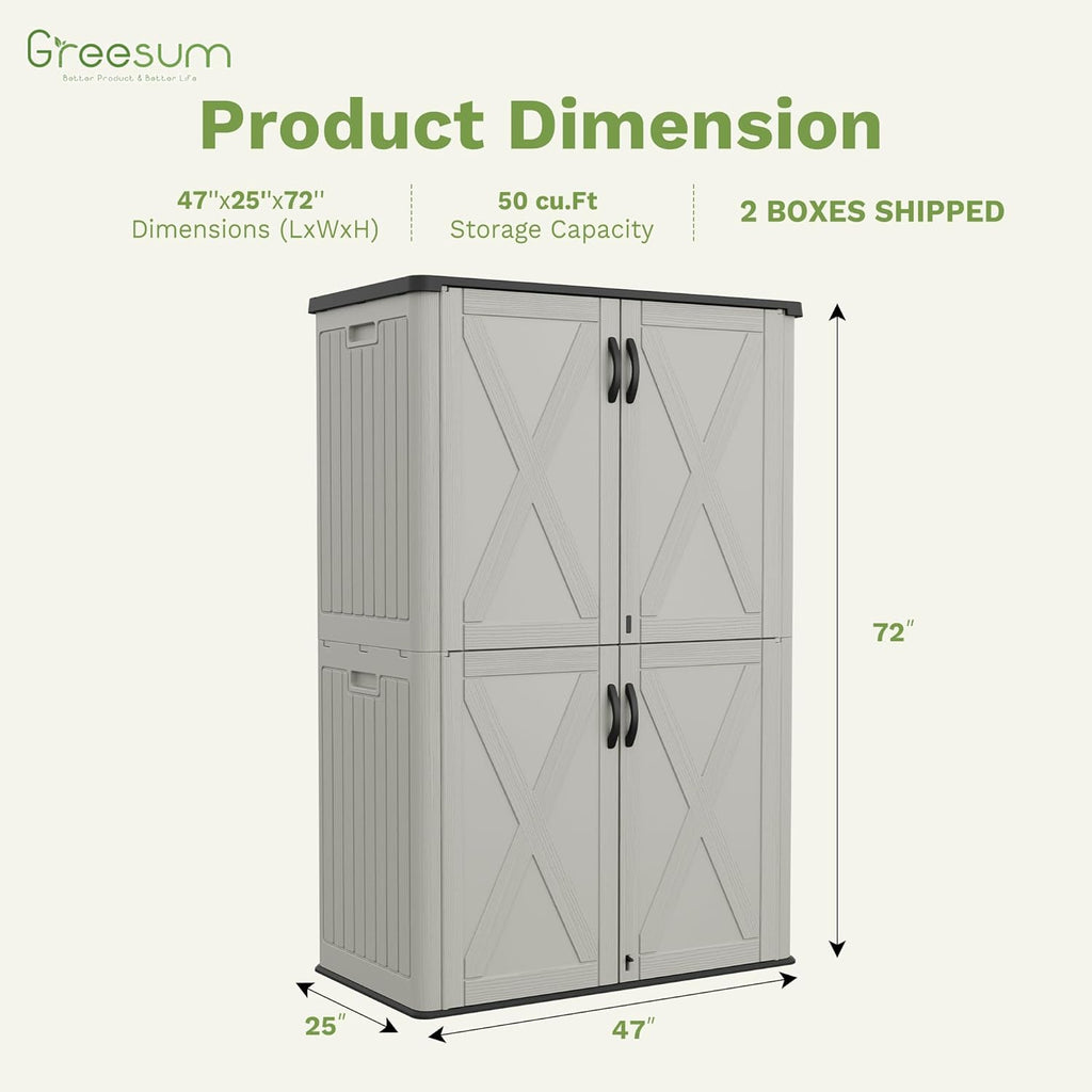 Greesum Outdoor Storage Cabinet, 50 Cu.Ft Deck Box Without Shelves, Waterproof Plastic Storage Bin for Patio Cushions, Gardening Tools, Lockable and Sidehandles, UV Resistant, Beige