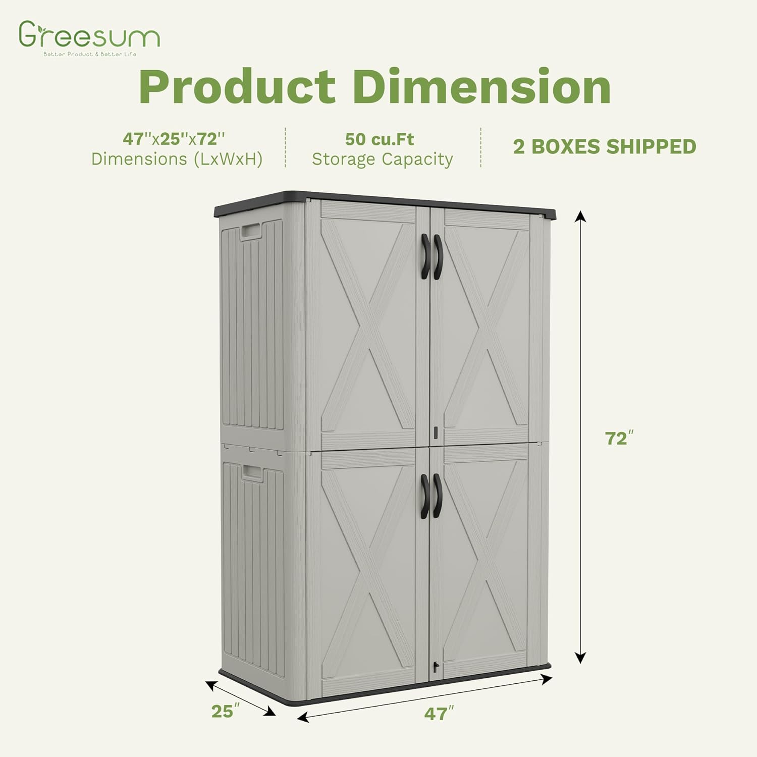 Greesum Outdoor Storage Cabinet, 50 Cu.Ft Deck Box Without Shelves, Waterproof Plastic Storage Bin for Patio Cushions, Gardening Tools, Lockable and Sidehandles, UV Resistant, Beige