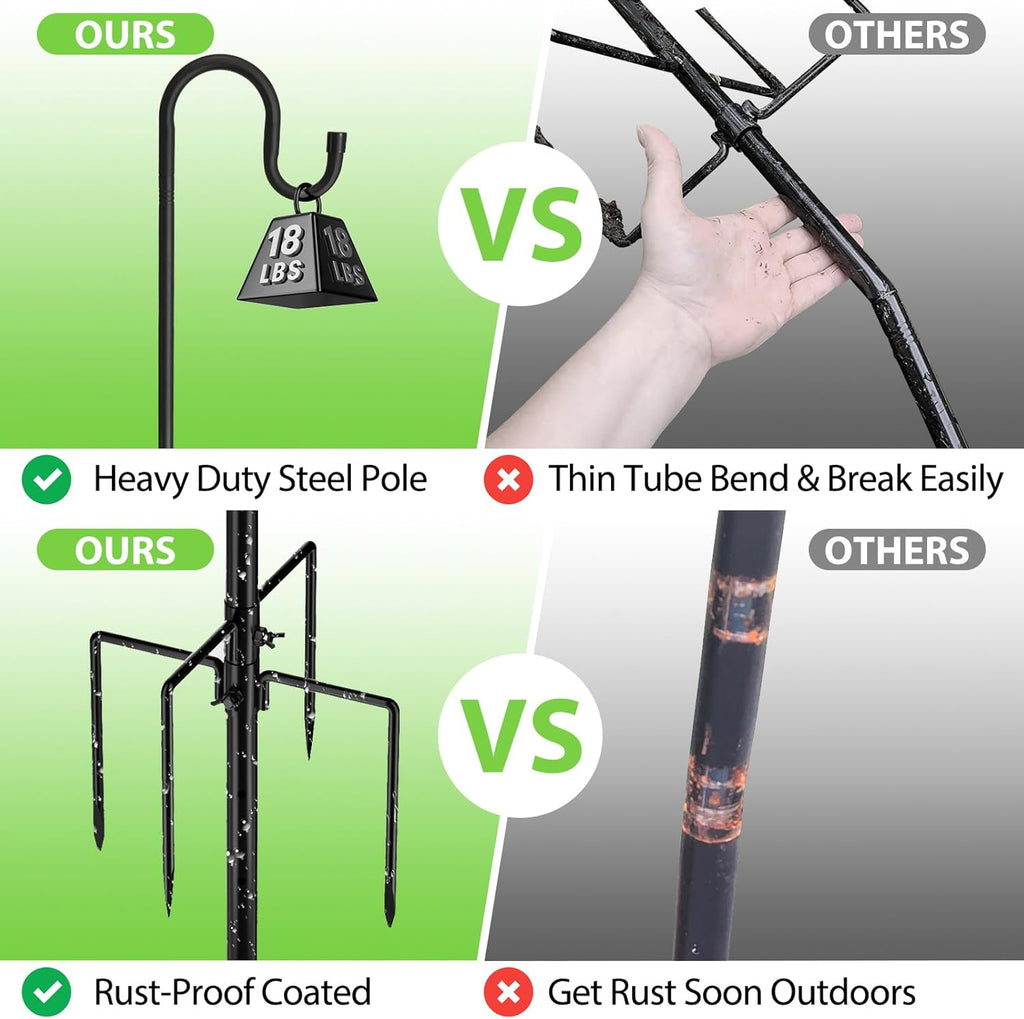 Bird Feeder Pole, 62" Shepherds Hooks for Outdoor, Hummingbird Feeders Stand Heavy Duty with Stable 5-Prong Base, Hanging Plant Shepherd Hook Hanger Stick for Outside Garden Yard Wedding