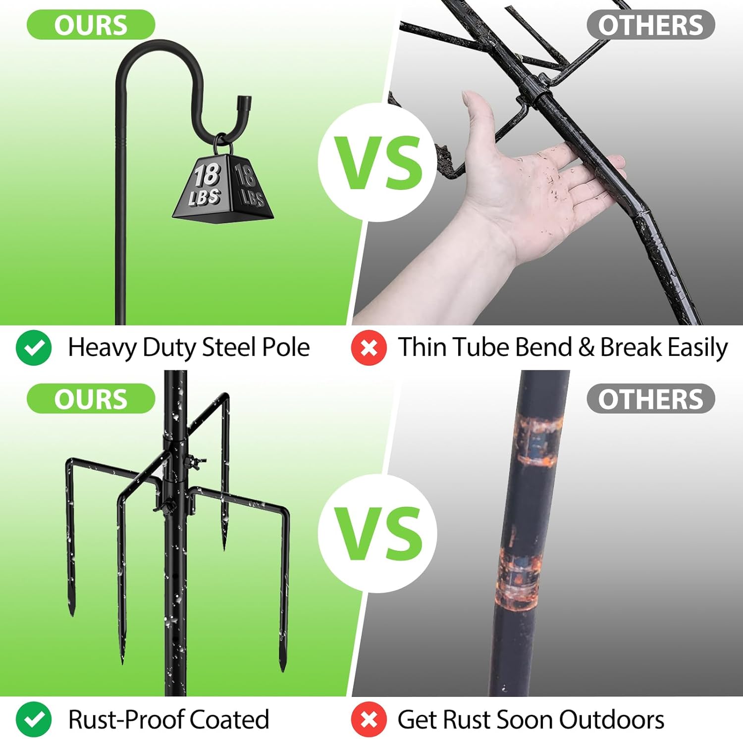 Bird Feeder Pole, 62" Shepherds Hooks for Outdoor, Hummingbird Feeders Stand Heavy Duty with Stable 5-Prong Base, Hanging Plant Shepherd Hook Hanger Stick for Outside Garden Yard Wedding